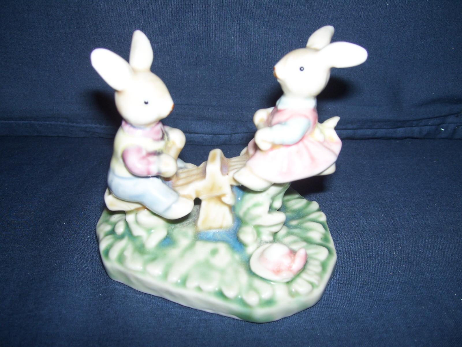 Bunnies on a See-Saw Figurine Porcelain Used #211