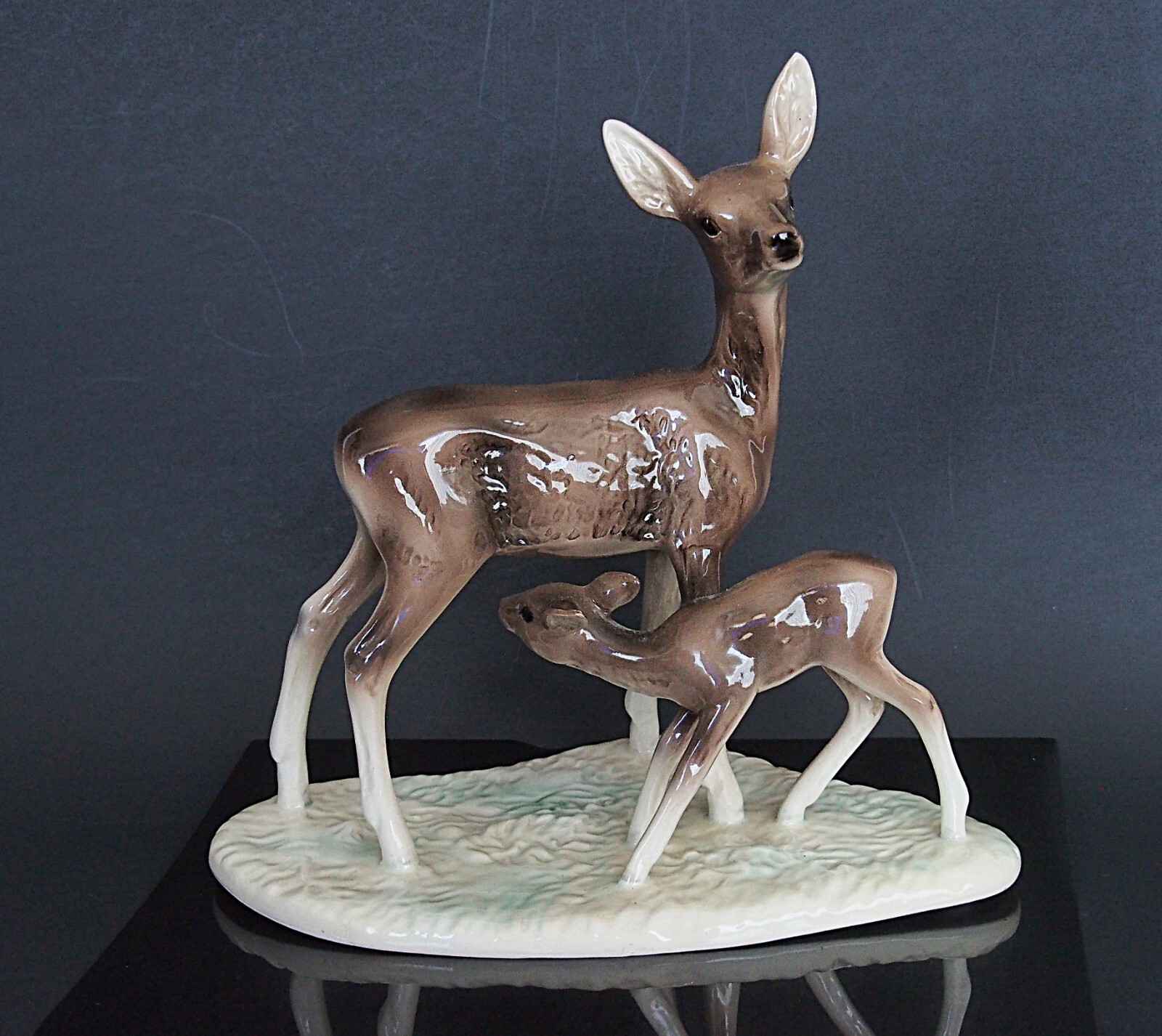 West Germany Vintage Porcelain Deer And Fawn Figurine Sculpture