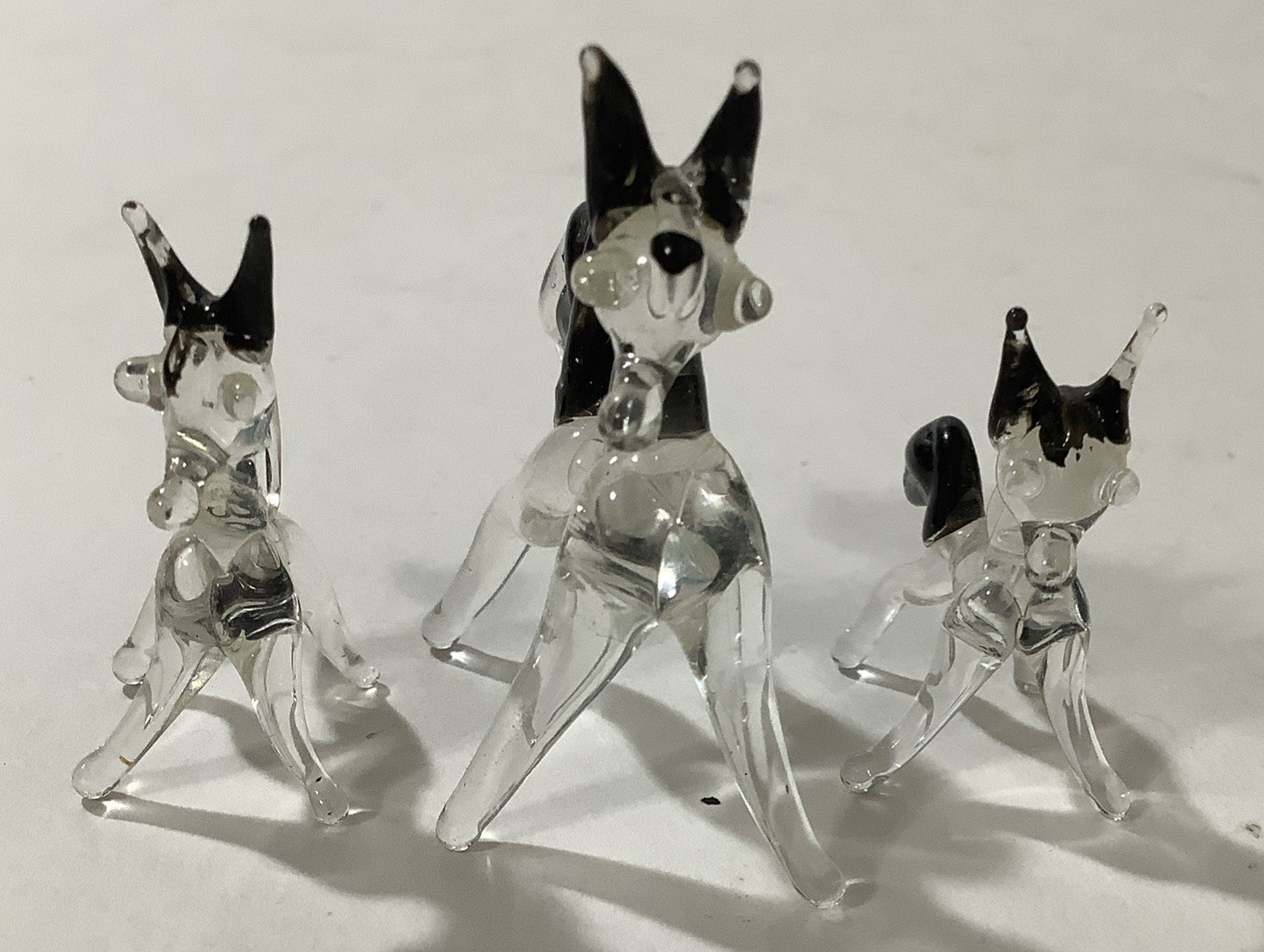 Set Of 3 Clear Glass Horse Figurines Trio Black Ears Tails Animal Mini