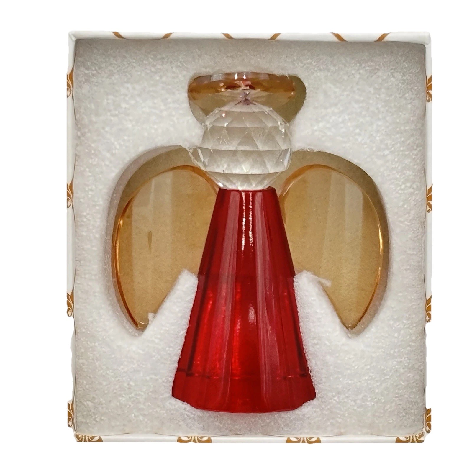 Simon Designs Crystal Red Angel Figurine 4.25” Amber Wings Paperweight