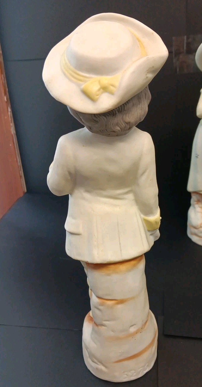 Antique Germany Bisque Porcelain Figurines Yellow 10.5 Inch High