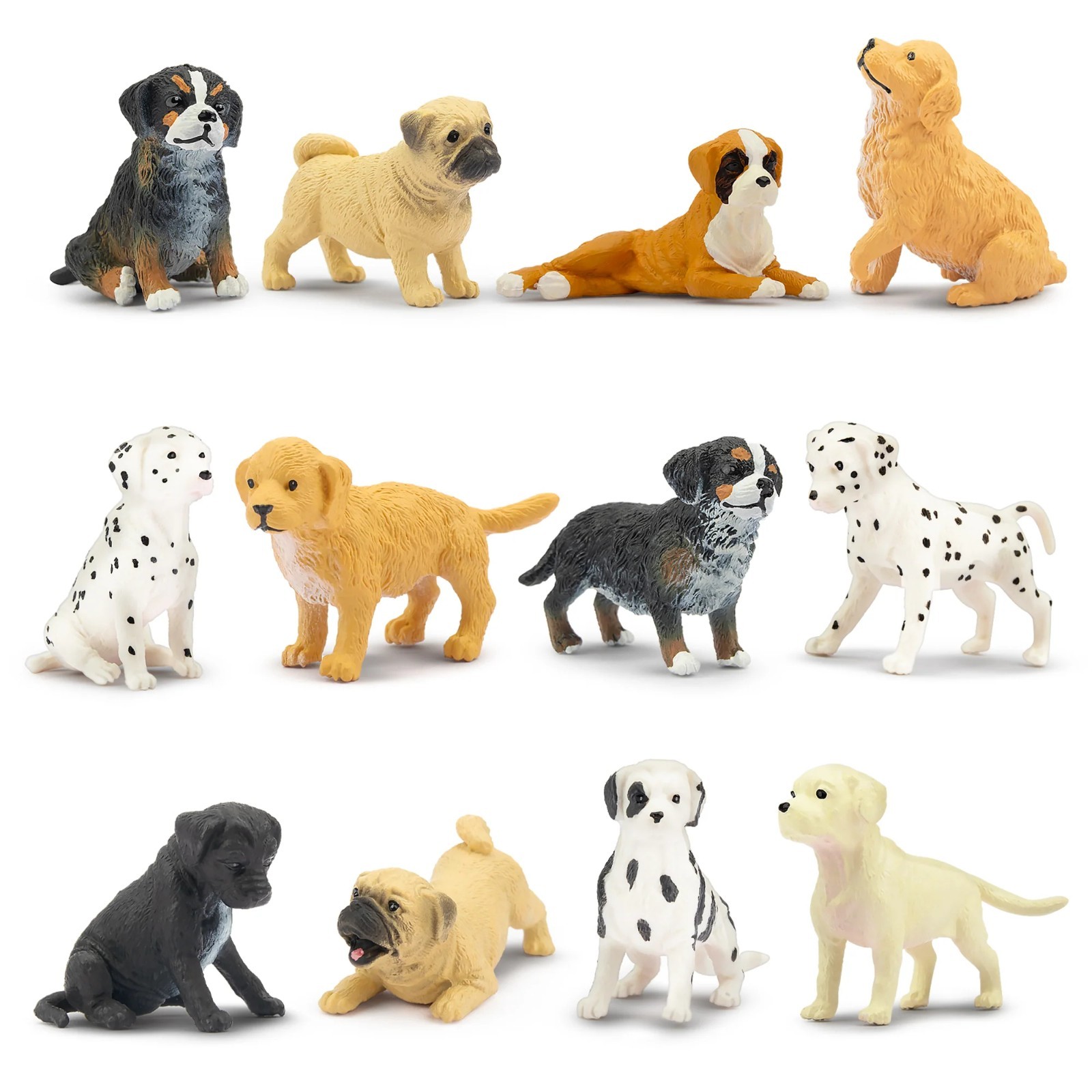 Toymany 12-pcs Dog Animal Figurine, Realistic, Collectible Hand-painted Toy Set