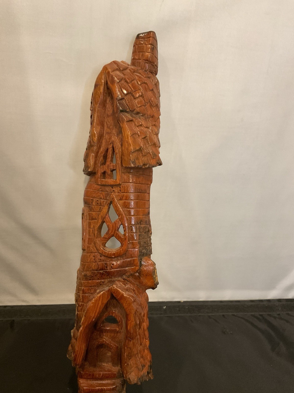 Carved Wood Cabin House Tree Wall Hanging Folk Art Signed 14 Inch