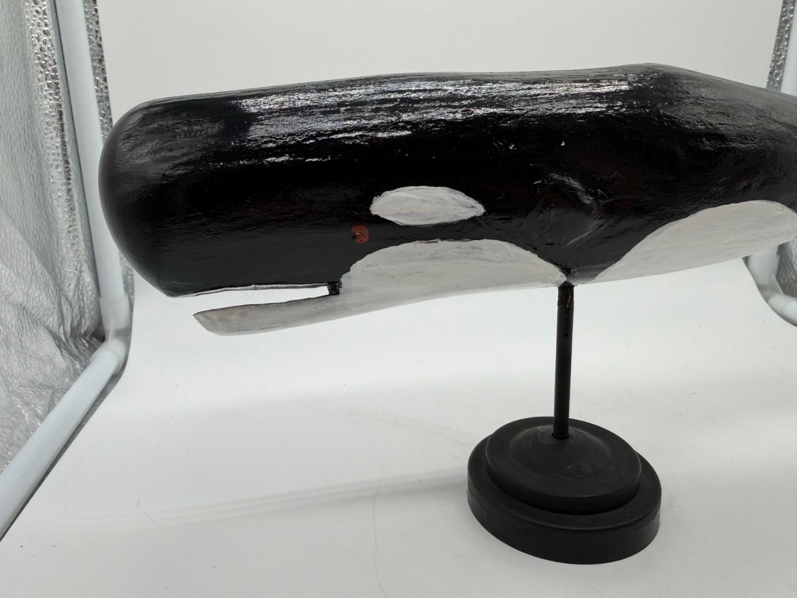 Vintage Carved Folk Art Primitive Style Carved Painted Wood Whale Figurine