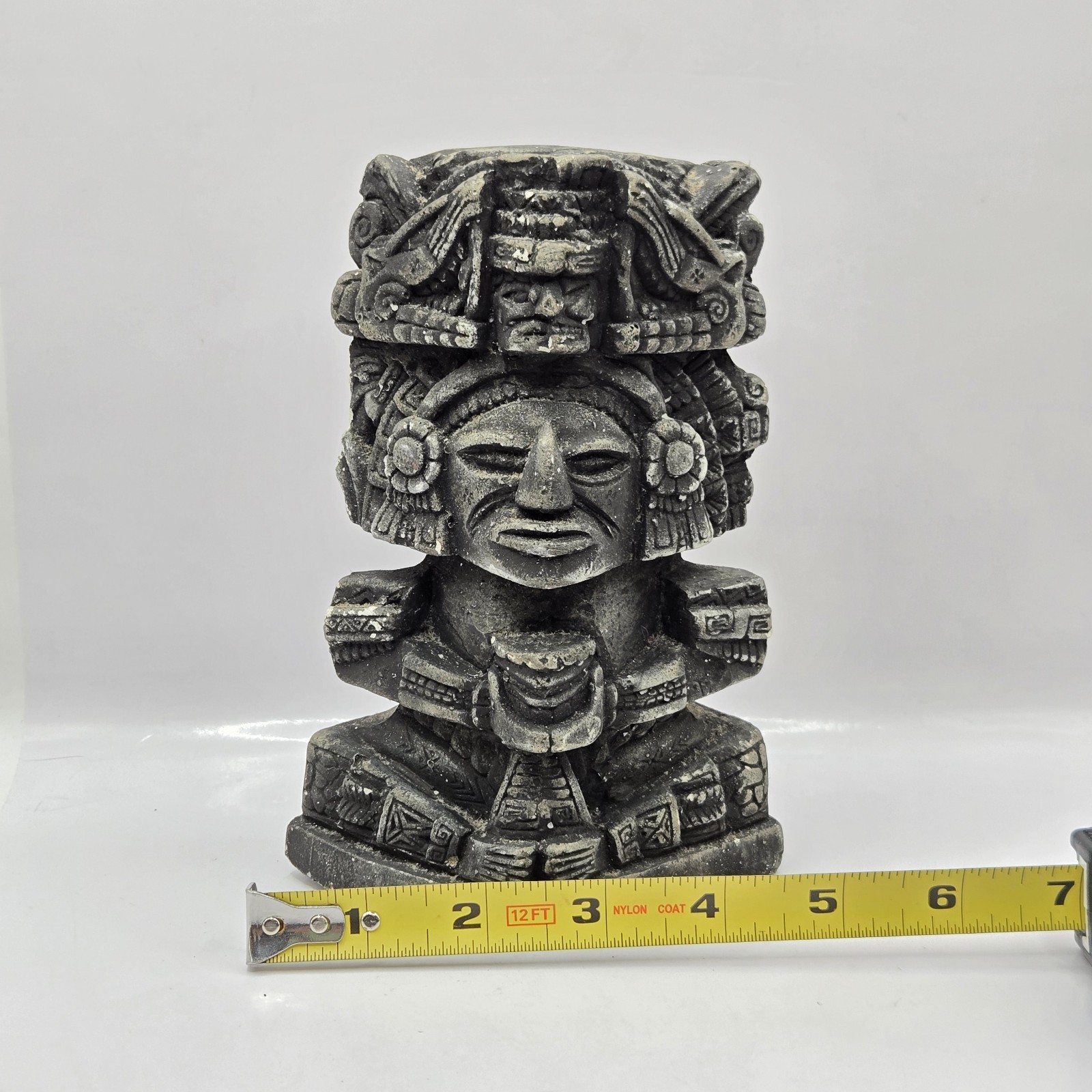 Rare AZTEC MAYAN INCA DEITY STONE/CHALKWARE STATUE TOTEM Black 6.5″H
