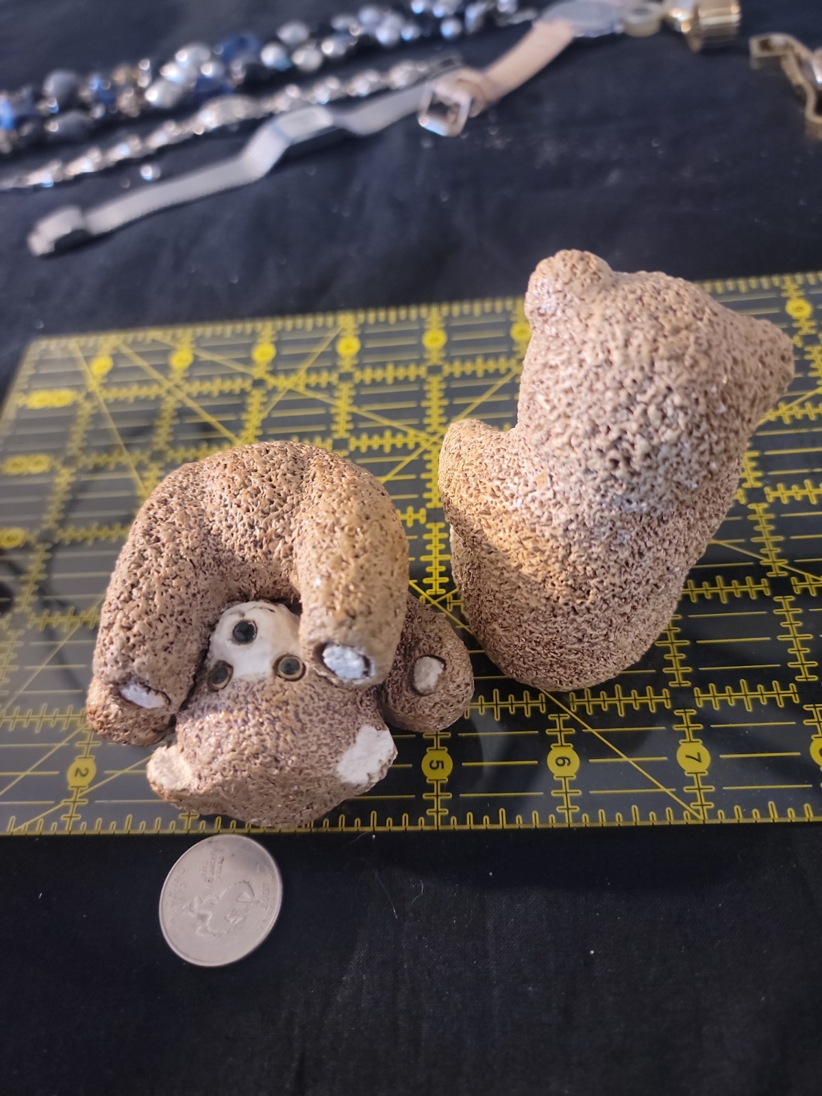 Lot of What I Believe Are 2 Enesco Small Bronze Age Bear Figurines