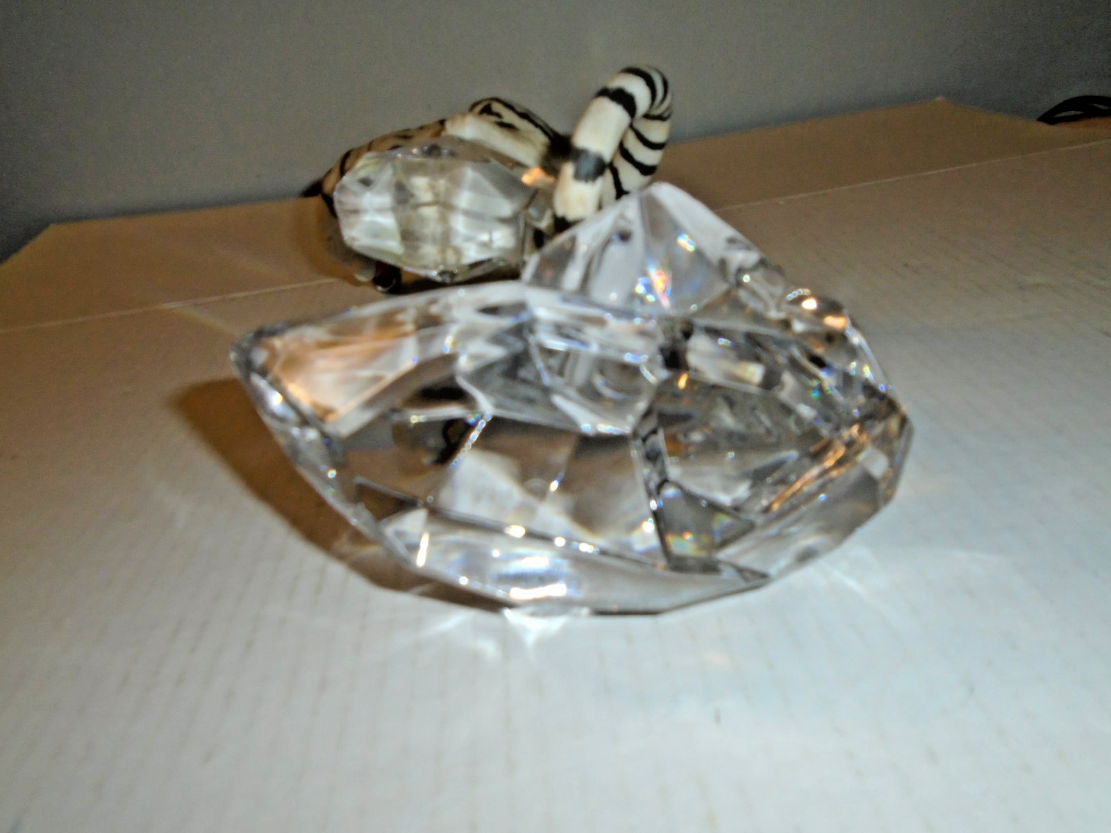 Franklin Mint Porcelain White Tiger On Crystal, 11 1/2″ Tall