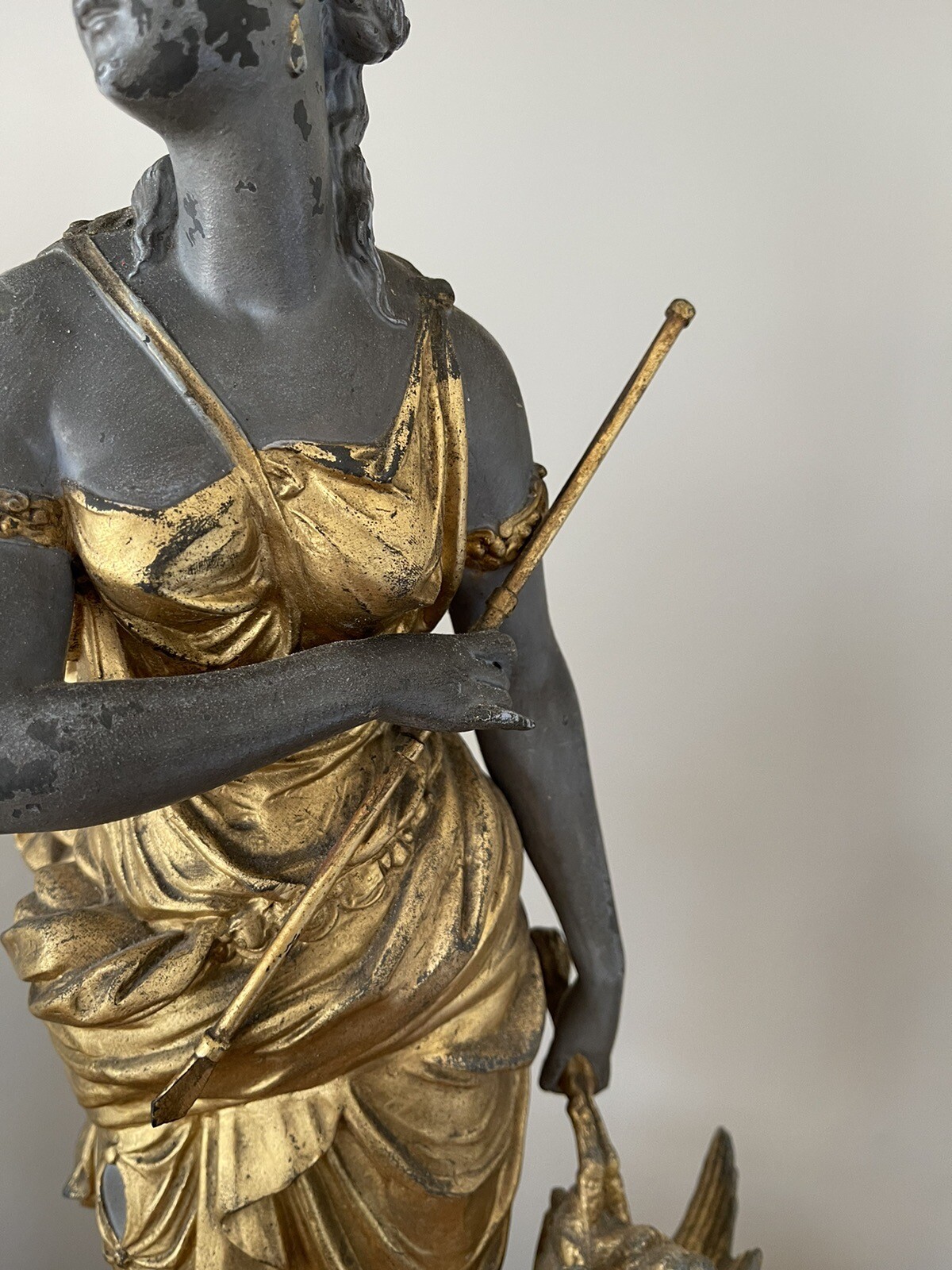 Rare Pair Antique Goddess Aphrodite Diana The Huntress Spelter Statue Lamp