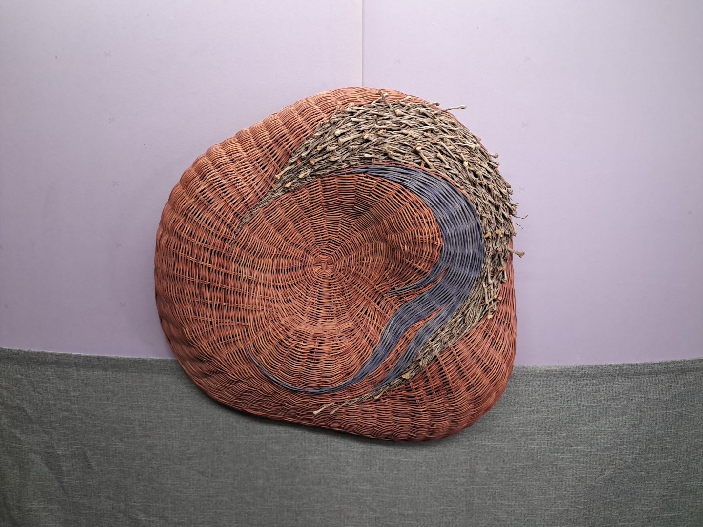 Sally J. Bright Saijo Handwoven Contemporary Abstract Wicker Wall Sculpture