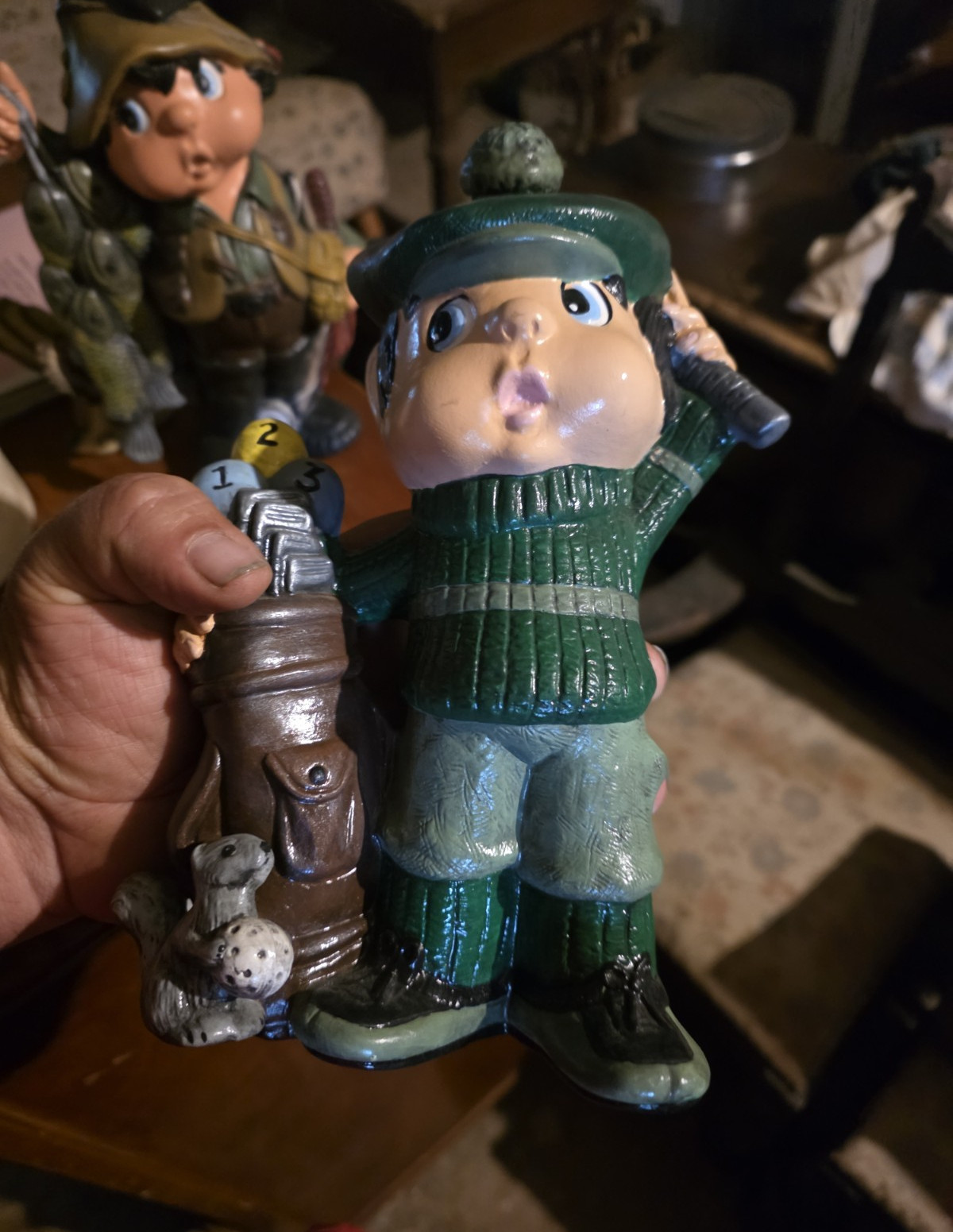 Hand Painted Ceramic Golfer Figurine with Golf Bag, Clubs & Golf Ball