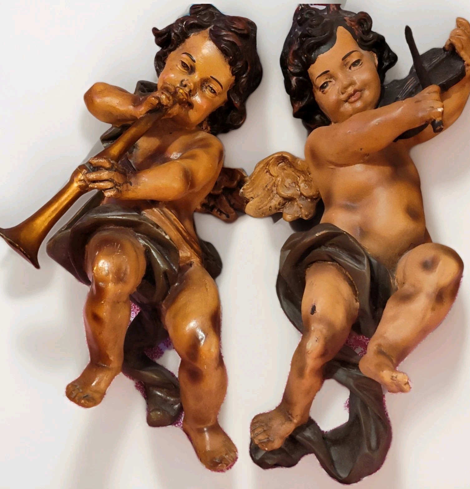 Pair Of Mid 20th Century Italian Putti Baroque-Style 😇Cherubs Hand-Crafted BIG*