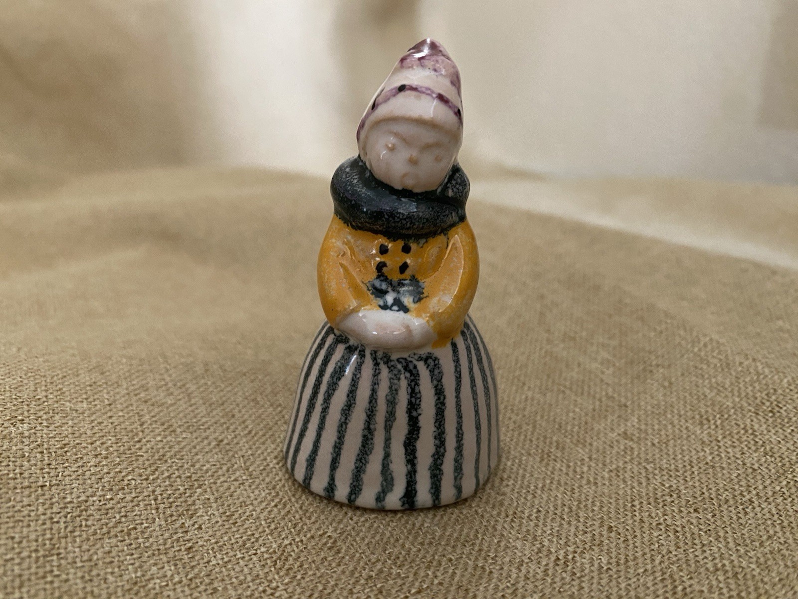 L Hjorth Bornholm Denmark Trachten Minifigure Handmade Woman Pottery 2.75 Inches