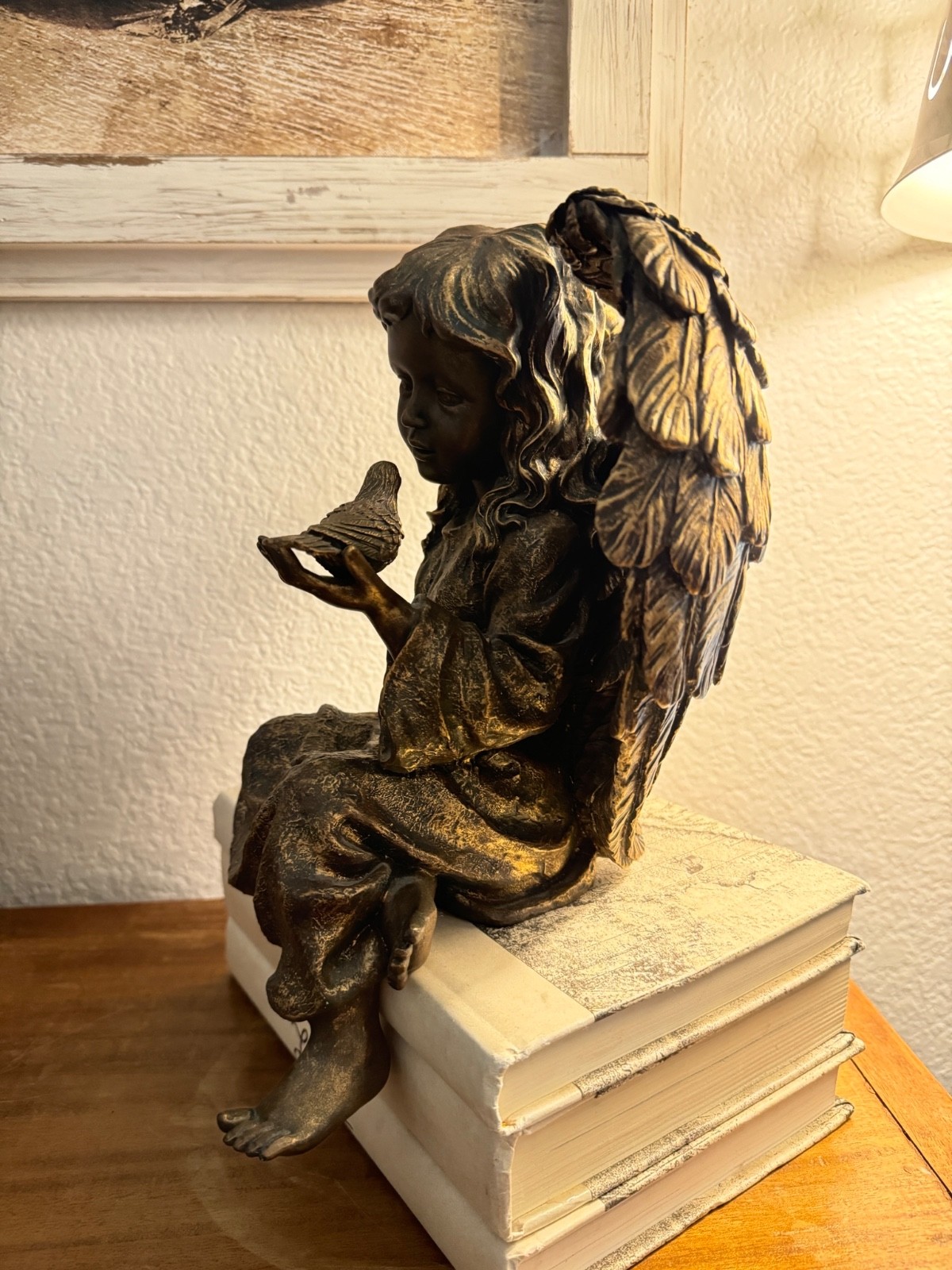 Antique Gold Angel Figurine Statue Cherub Shelfsitter Shelf Sitter 11″ y 9″