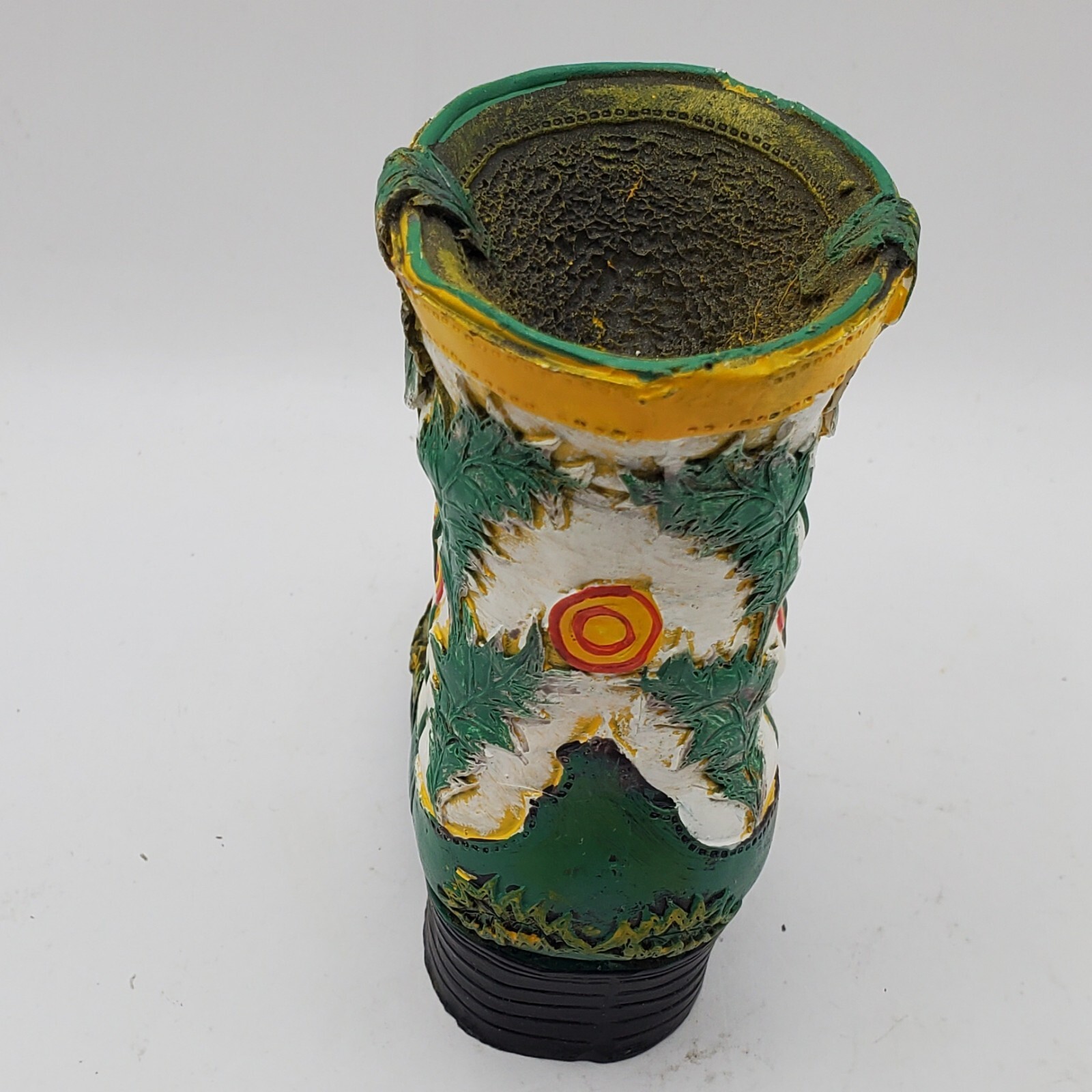 Vintage Cowboy Boot Figurine Green And White Southwestern Unusual Design 4.5″ H