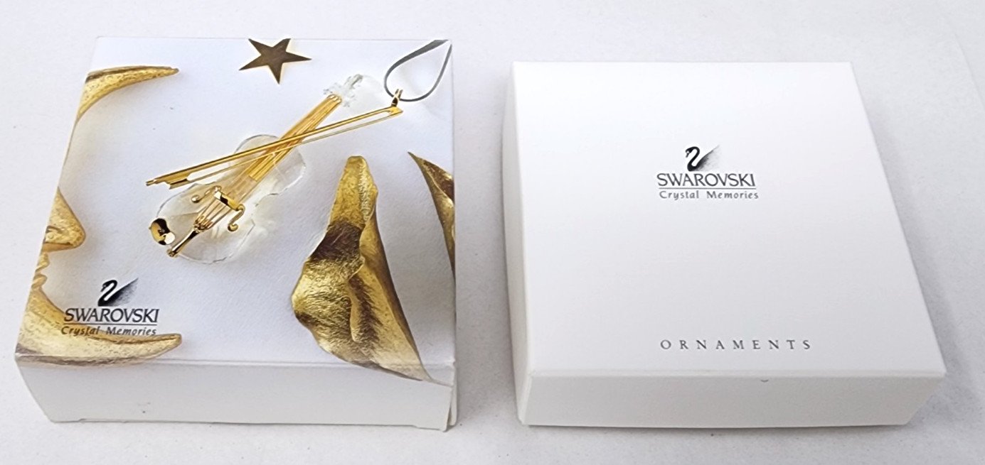 Swarovski Figurine Crystal Memories Gold Violin Christmas Ornament with box