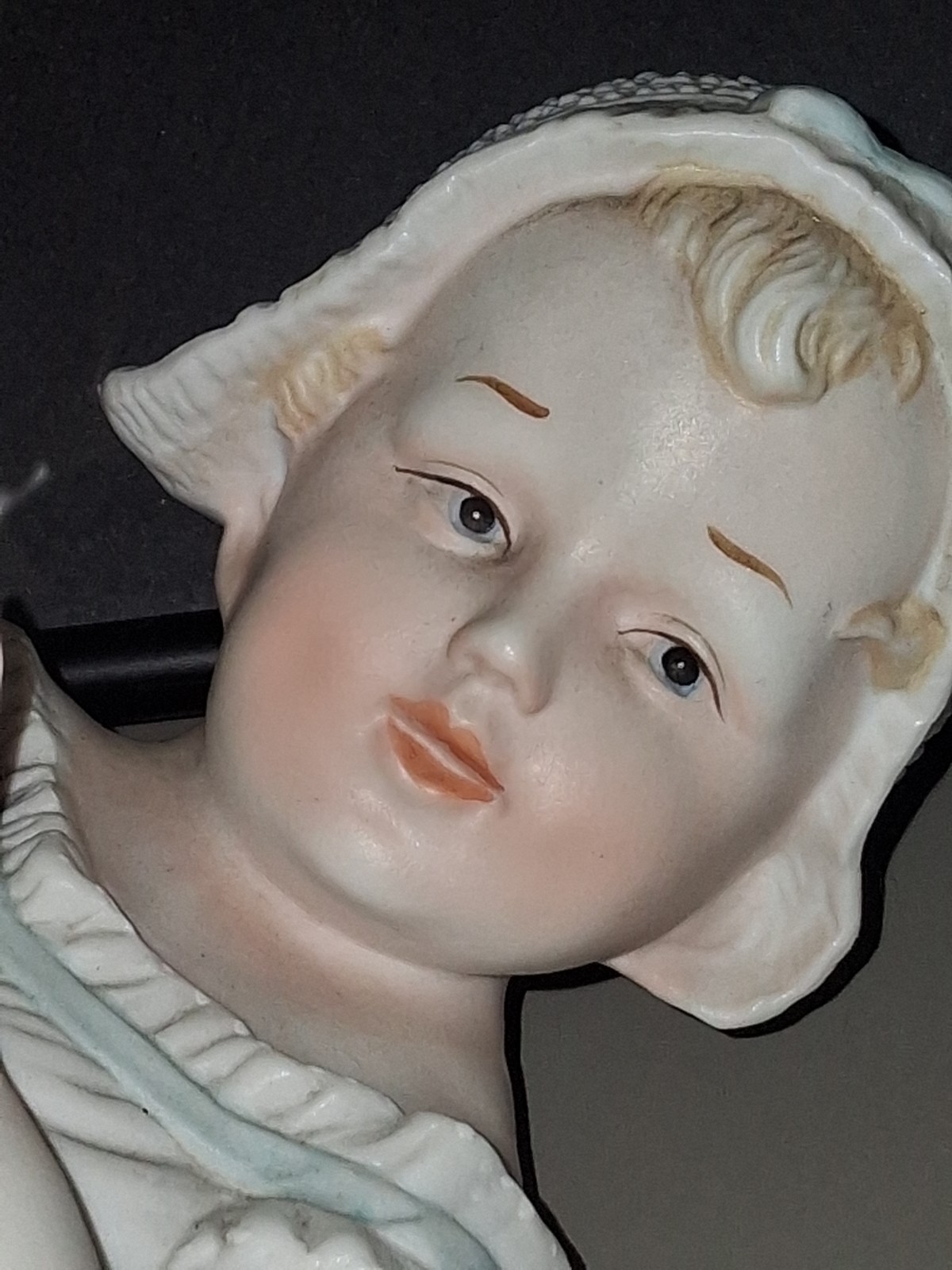 Gebruder Heubach-German Porcelain Bisque-Lying On Back Piano Baby–11″ Length