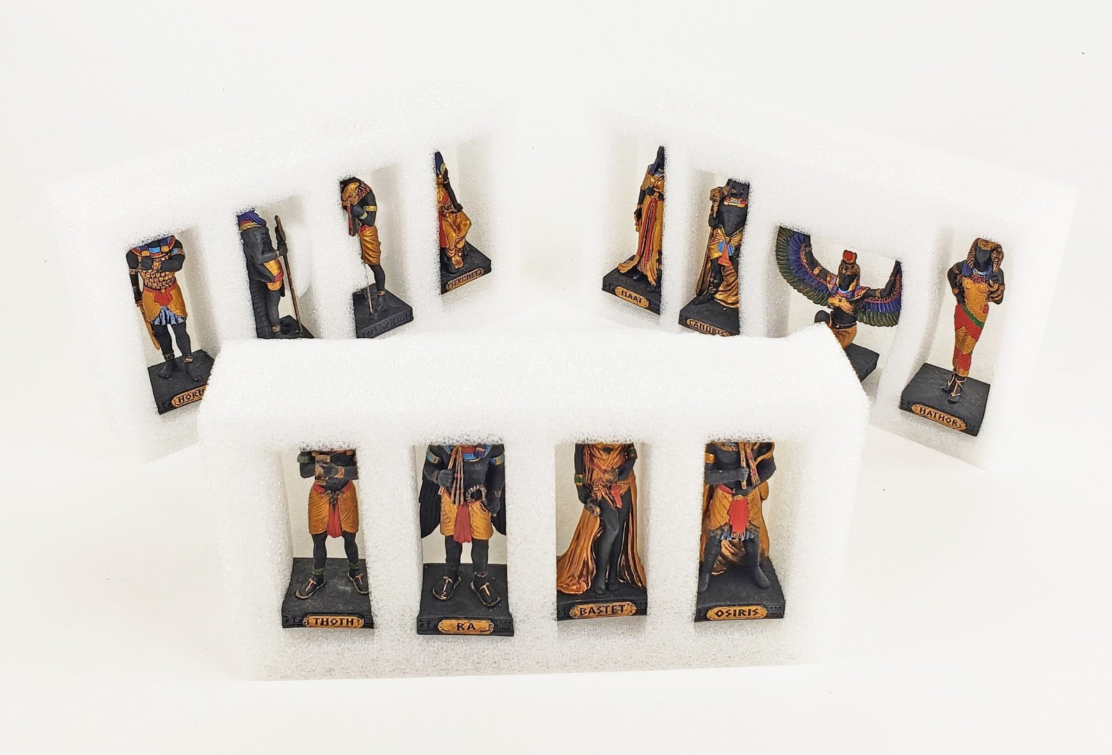 12 Pc 3.5″ Egyptian Gods Figurine Set Black & Gold Bastet Anubis Thoth and More
