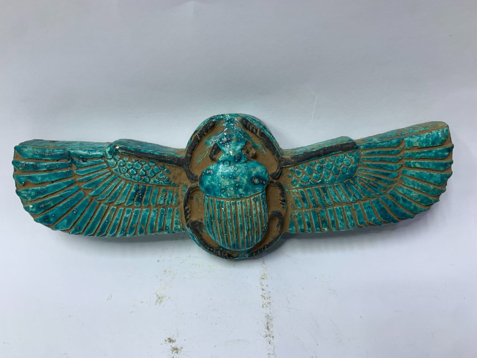 Ancient Egyptian Antiquities Winged Scarab Beetle Statue Stone Symbol Pharaonic