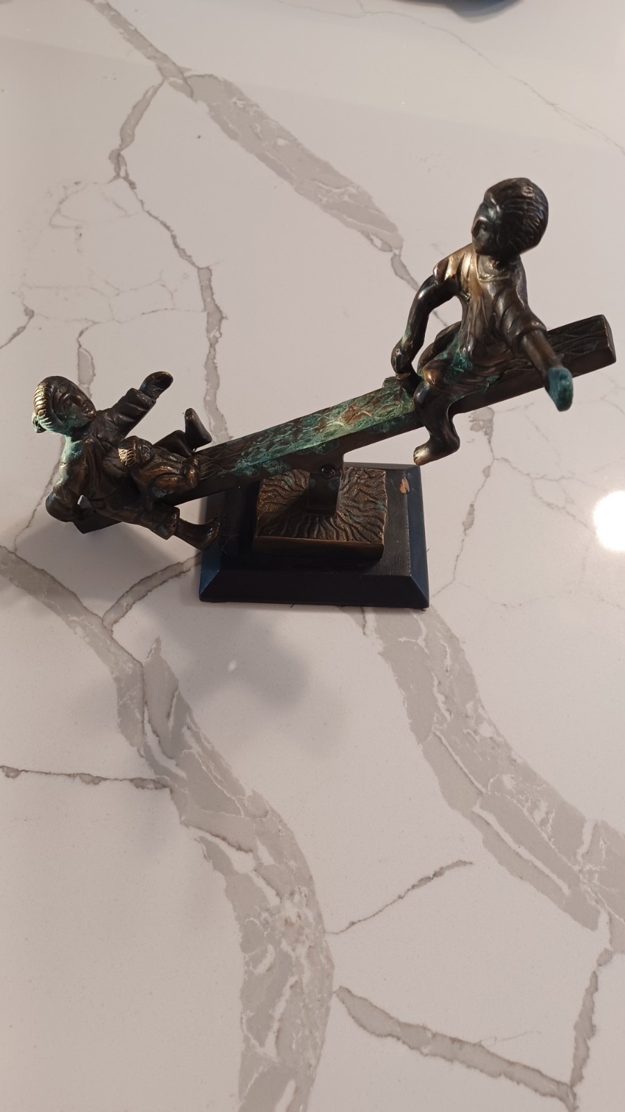 Antique Brass Boy, Girl & Child Seesaw See Saw Teeter Figure Figurine art