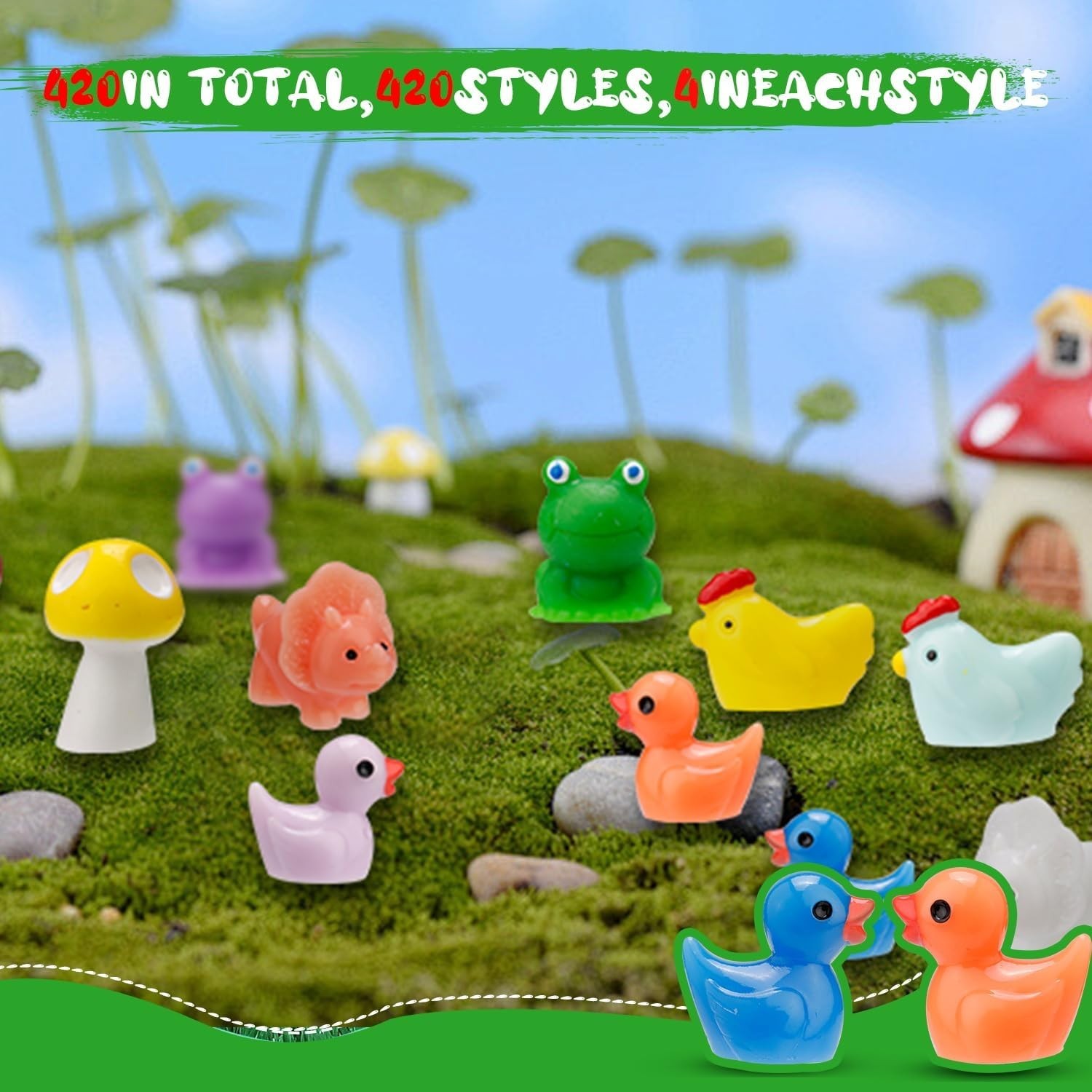 420 Pcs Mini Resin Animals – 12 Unique Styles for Creative Fairy Garden Decor