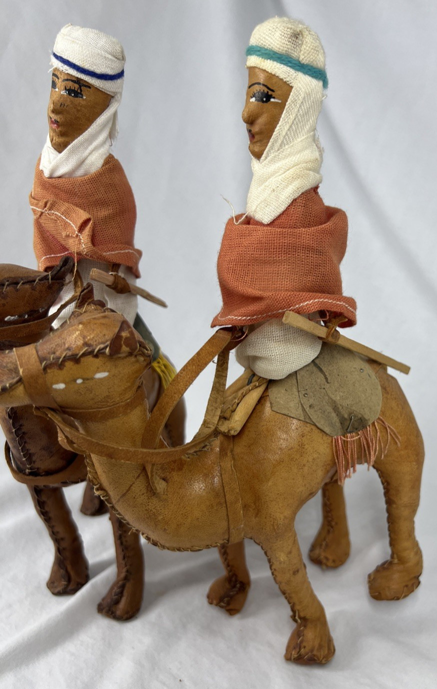 Lot of 2 Leather Bound Wrapped Camel Figure w/ Riders 10″
