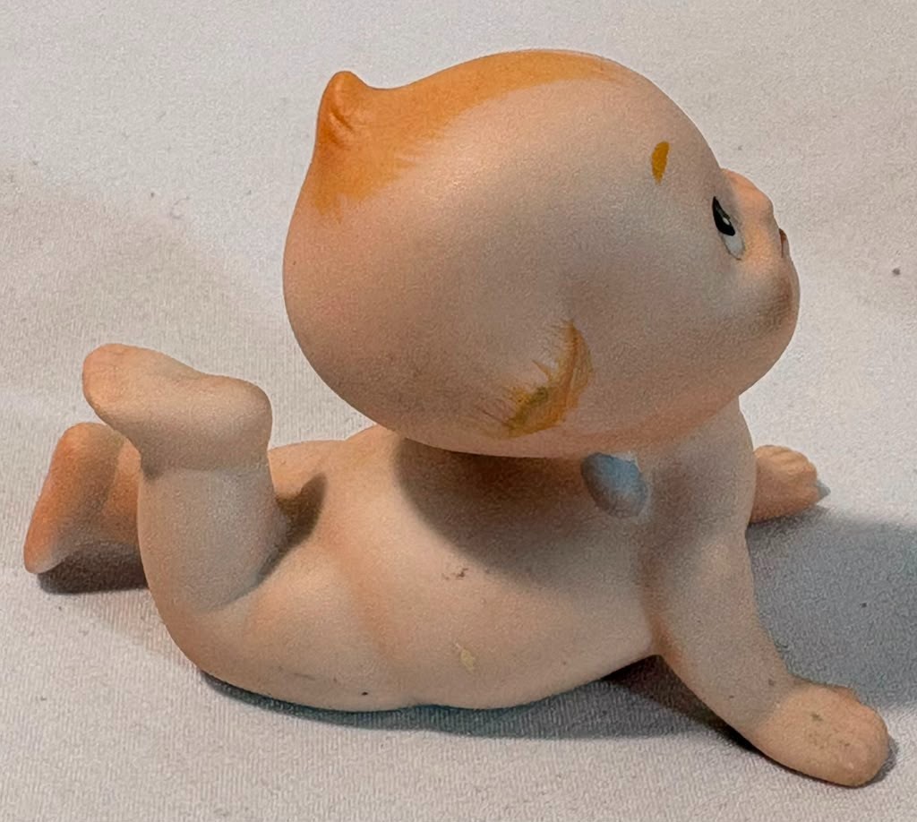 3 Vtg Lefton Bisque Porcelain Kewpie Baby Doll Figurines Blue Wings KW913