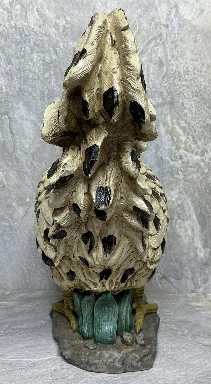 OUNG Vintage Classic Black & White Speckled RESIN Rooster Statue 10.5”