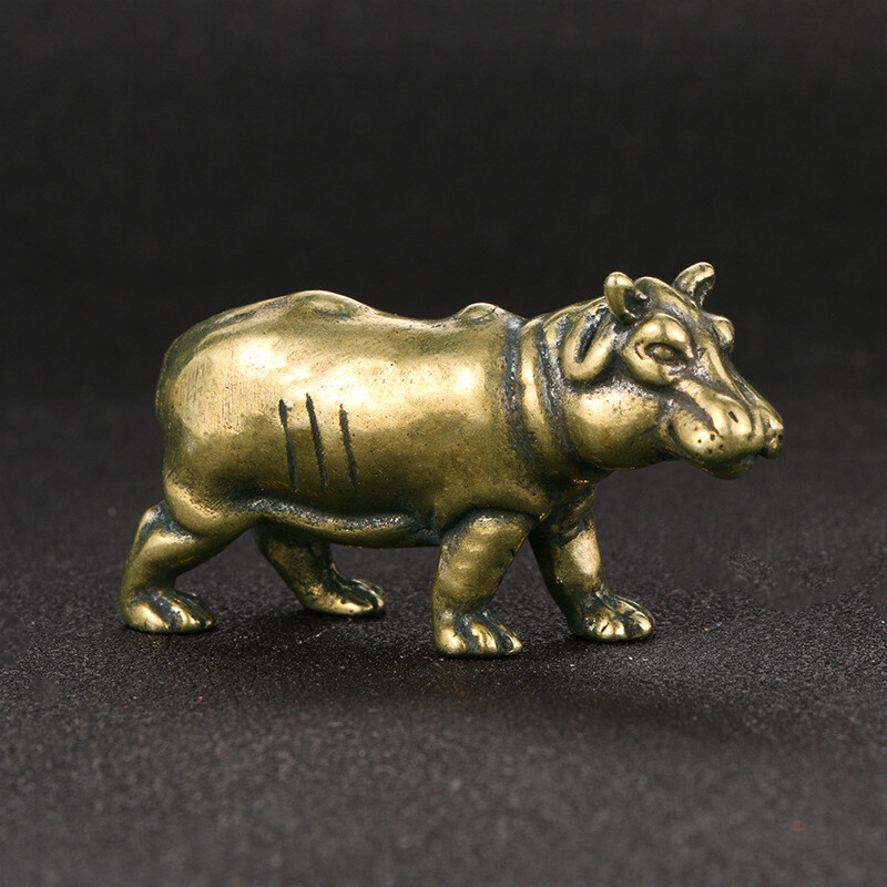 USA Solid Brass Hippo Figurines Mini Statue Home Ornaments Animal Figurines Gift