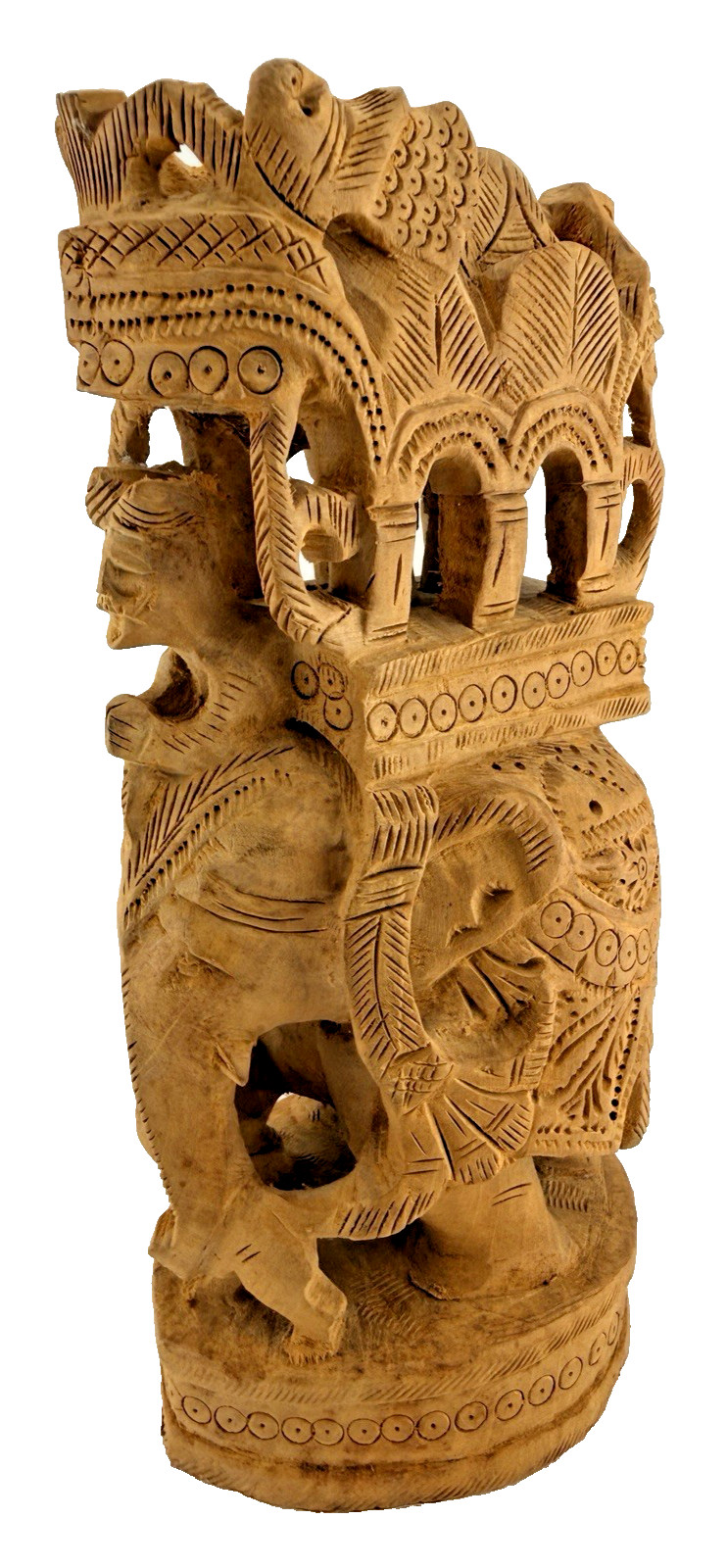 Vtg Sandalwood Ambabari Royal Elephant Rider Hand Carved Temple Tower India