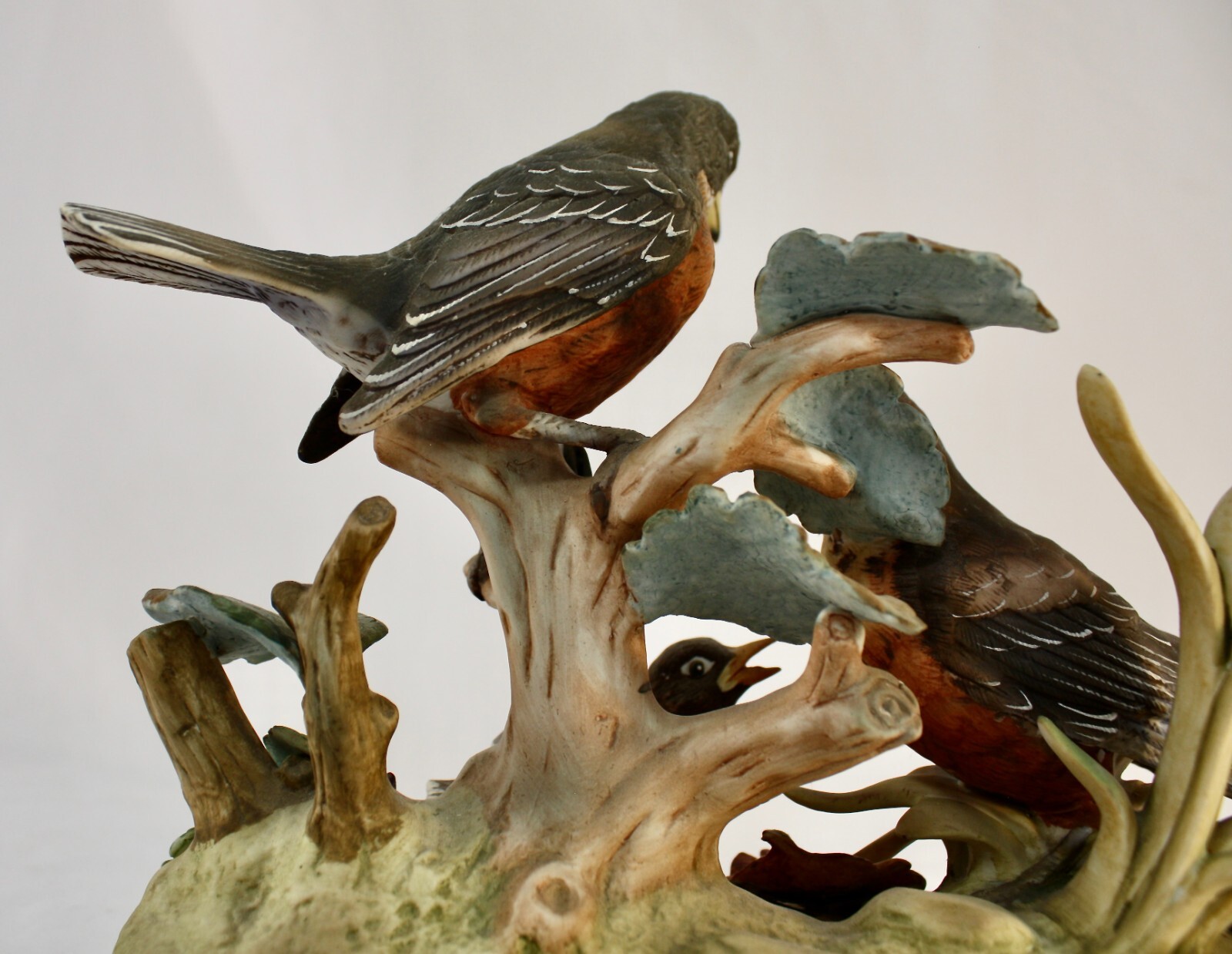 Andrea Sadek A FAMILY OF ROBIN Signed. Porcelain Sculpture on Stand. 1970s