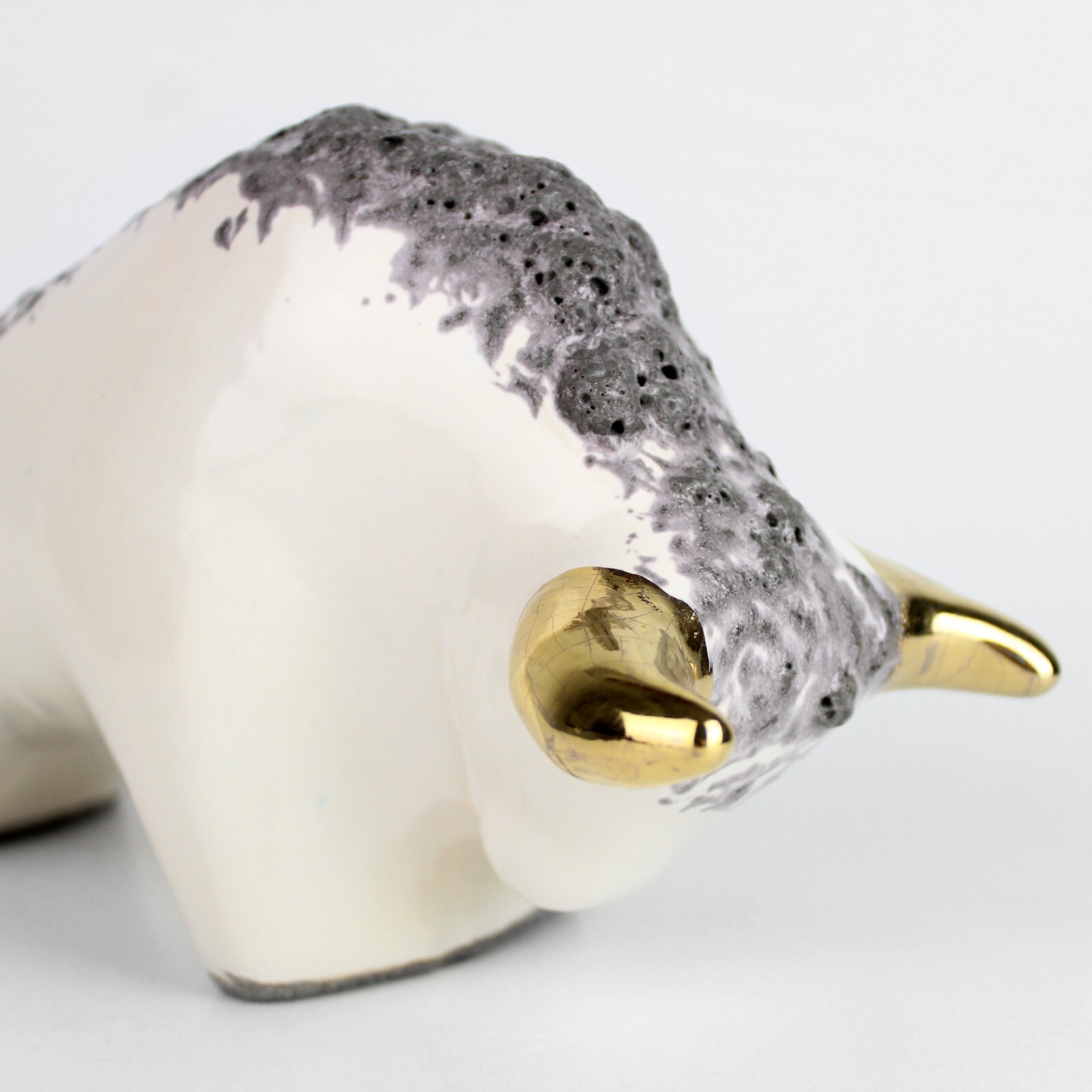 Vintage Ceramic bull buffalo fat lava gold horns Otto Keramik West Germany MCM