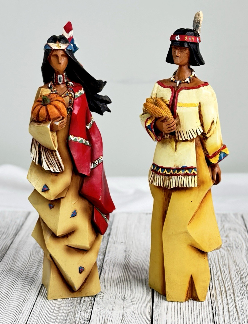 Pacific Rim Cubist Native American Woman & Man Set of 2 Resin Decor Vintage
