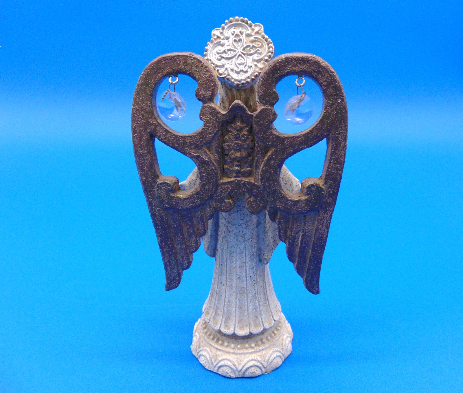 5 1/4″ tall Resin Stone Look ANGEL with Dangling Faux Jewels Figurine EC