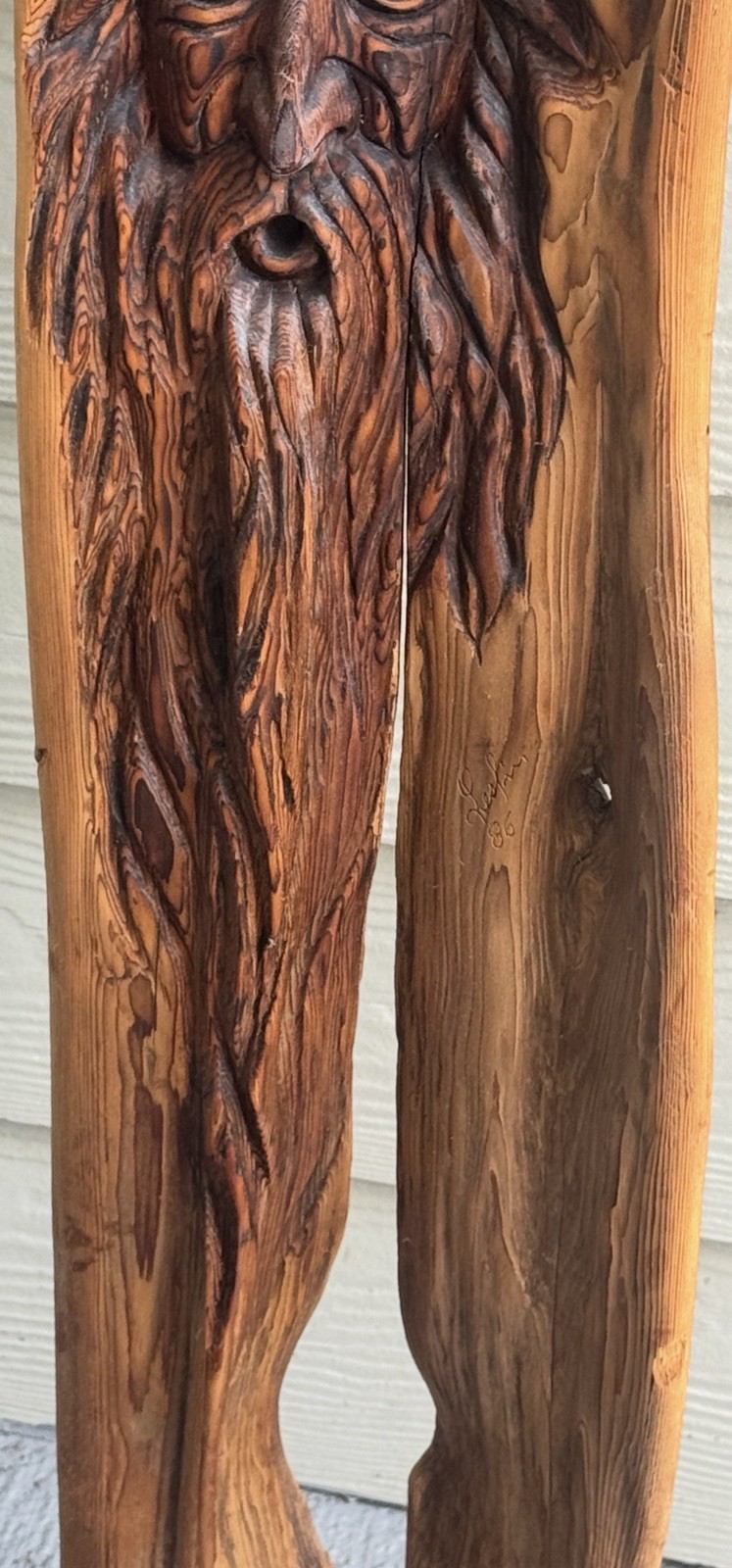 Wood Spirit Carving 1986 Driftwood Folk Art Wizard Signed by Jack Leslin 55”