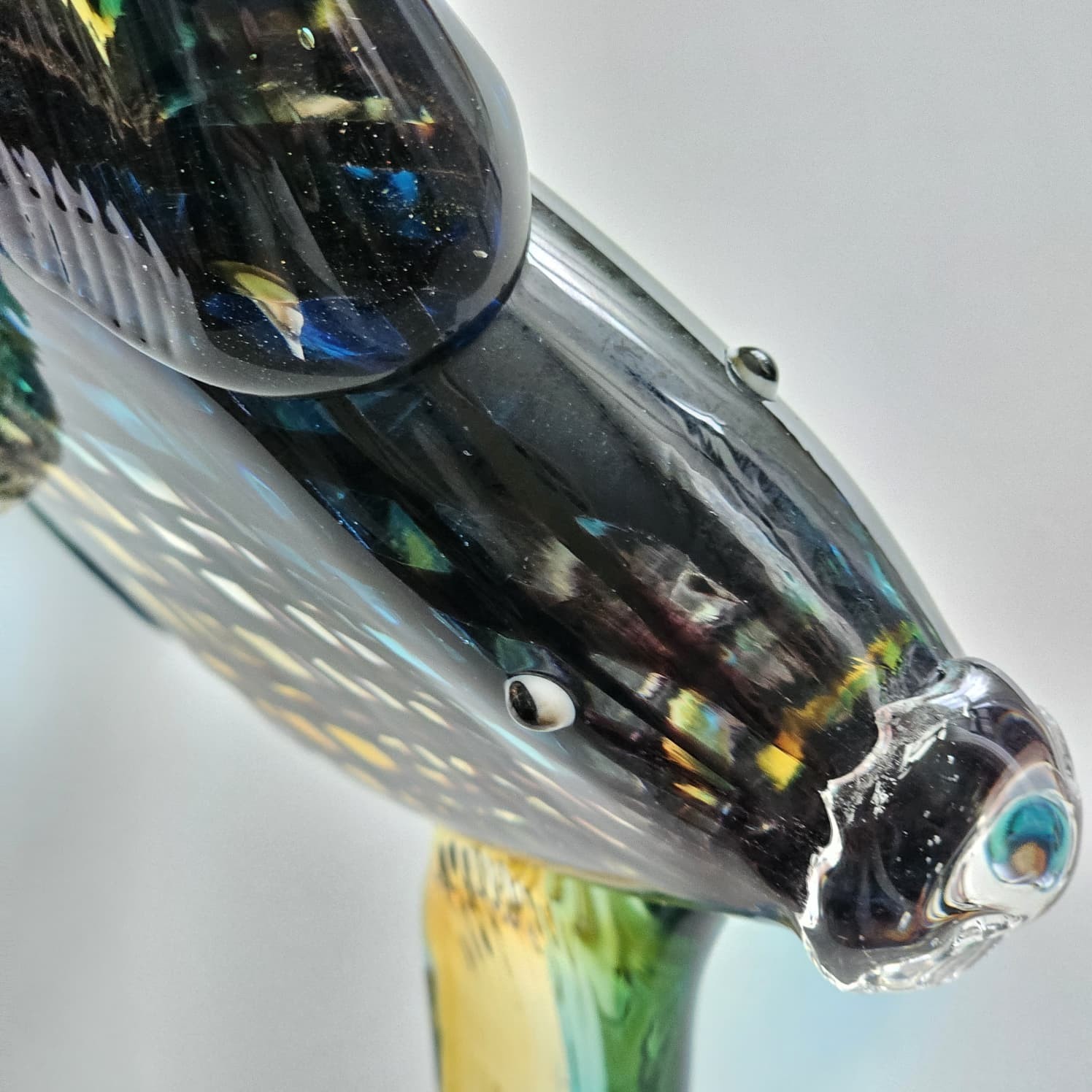 Handmade Blue Glass Fish Sculpture – Murano Style Art Figurine – 6” Collectible