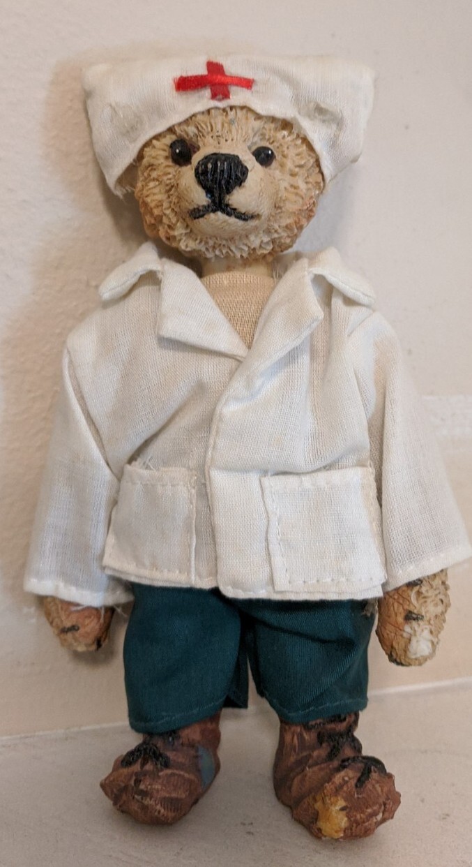 Vintage Nurse Bear 6″ figurine old fashioned nurse unisex bear shelf sitter