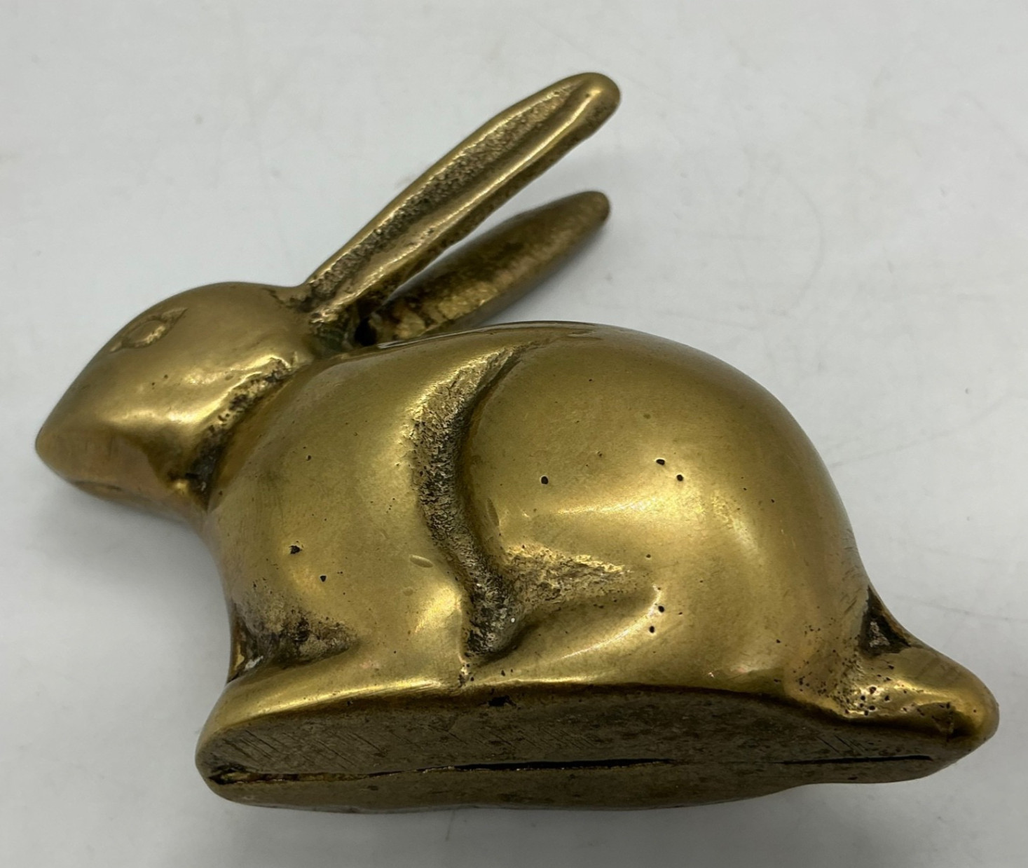 Vintage MCM brass 3” X 2.75” bunny rabbit solid figurine paperweight long ears