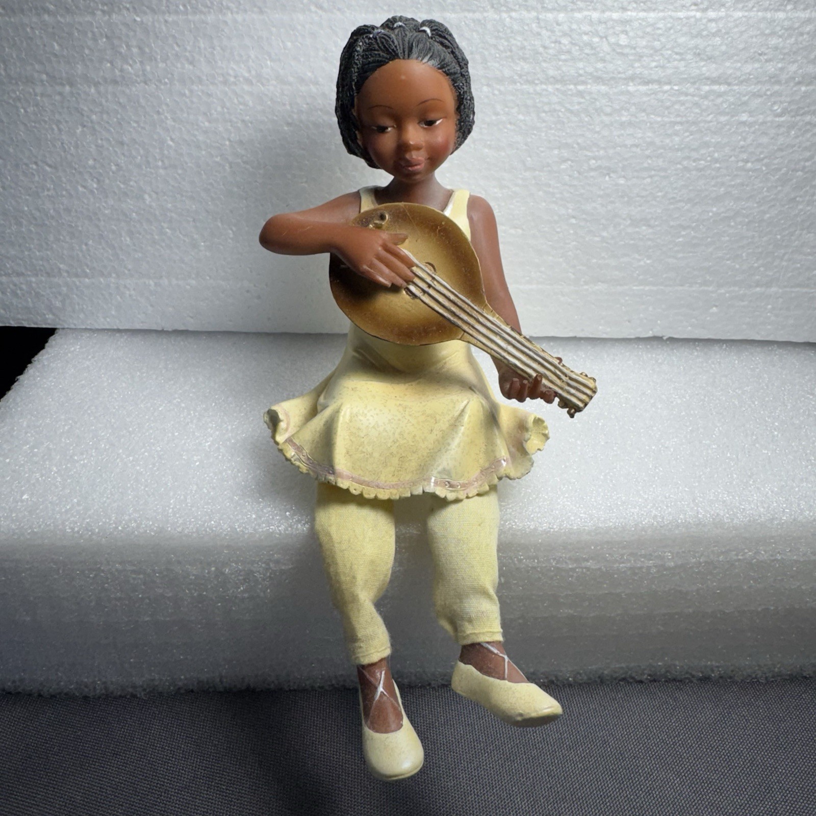Black/African American Girl Shelf Sitter Banjo Fabric Dangling Legs Musician