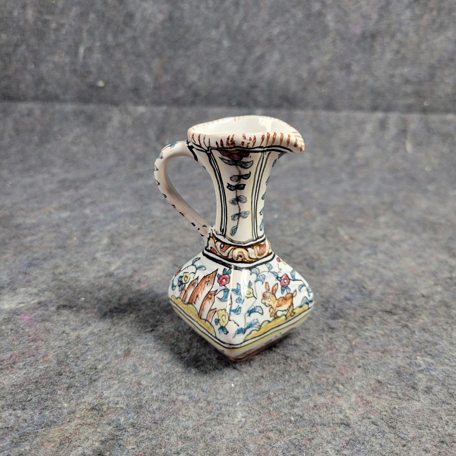 Miniature Handpainted Porcelain Pitcher Jug Conimbriga Portugal 1.75 In × 3.5 In