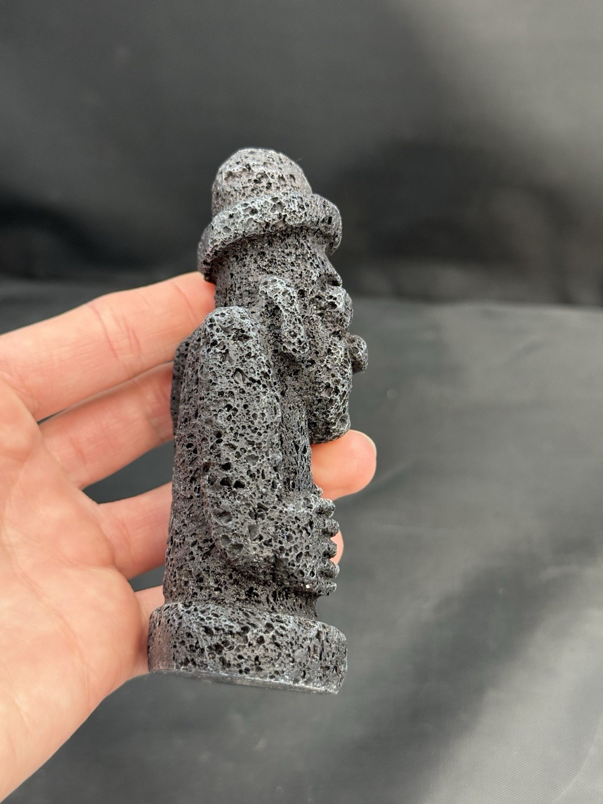 Vintage Lava Rock Statue 4.5″ Stone Grandfather, Carved Tiki Figurine Good Luck