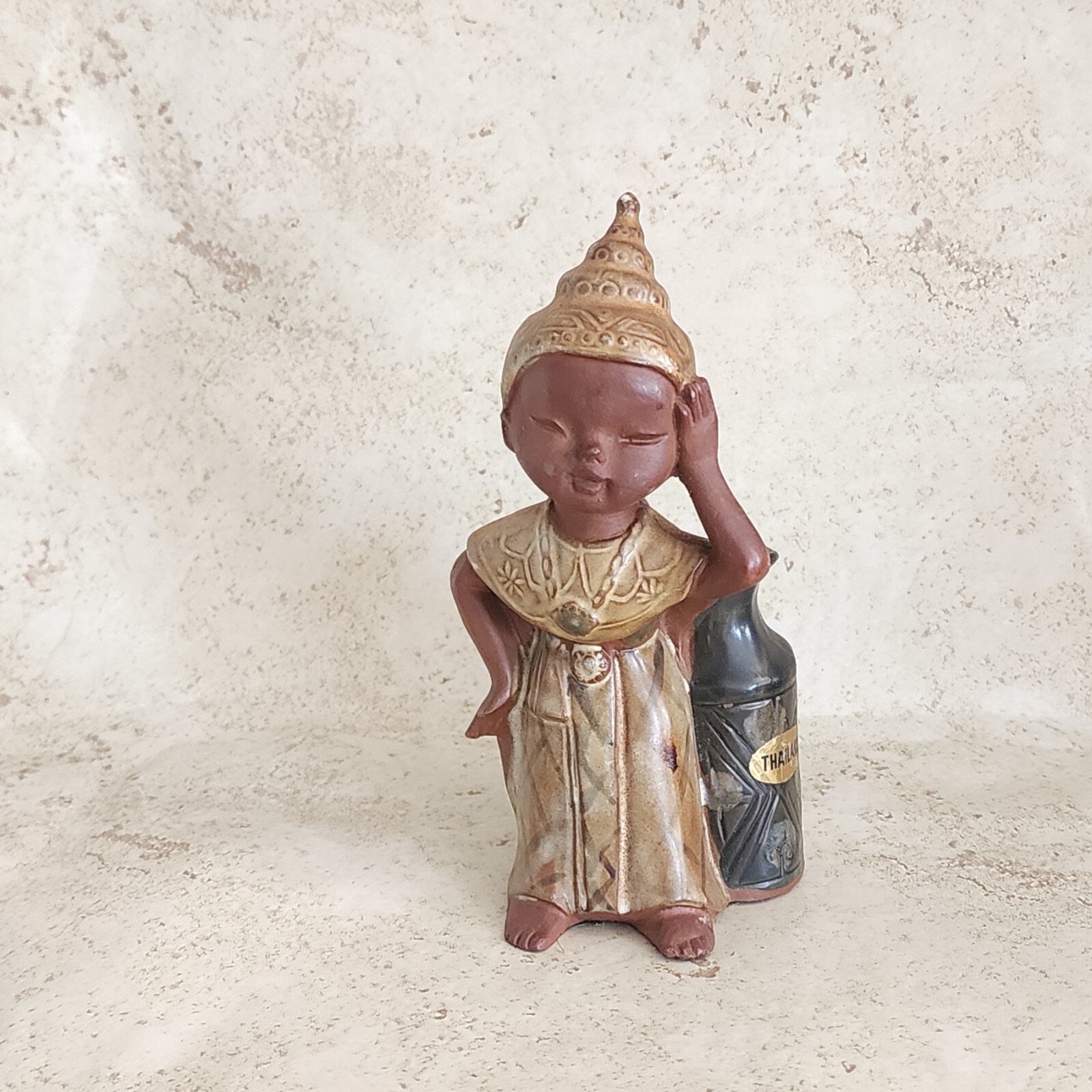 Vintage Redware Thailand Girl Bud Vase Matte Glazed Finish Marked Allied Japan