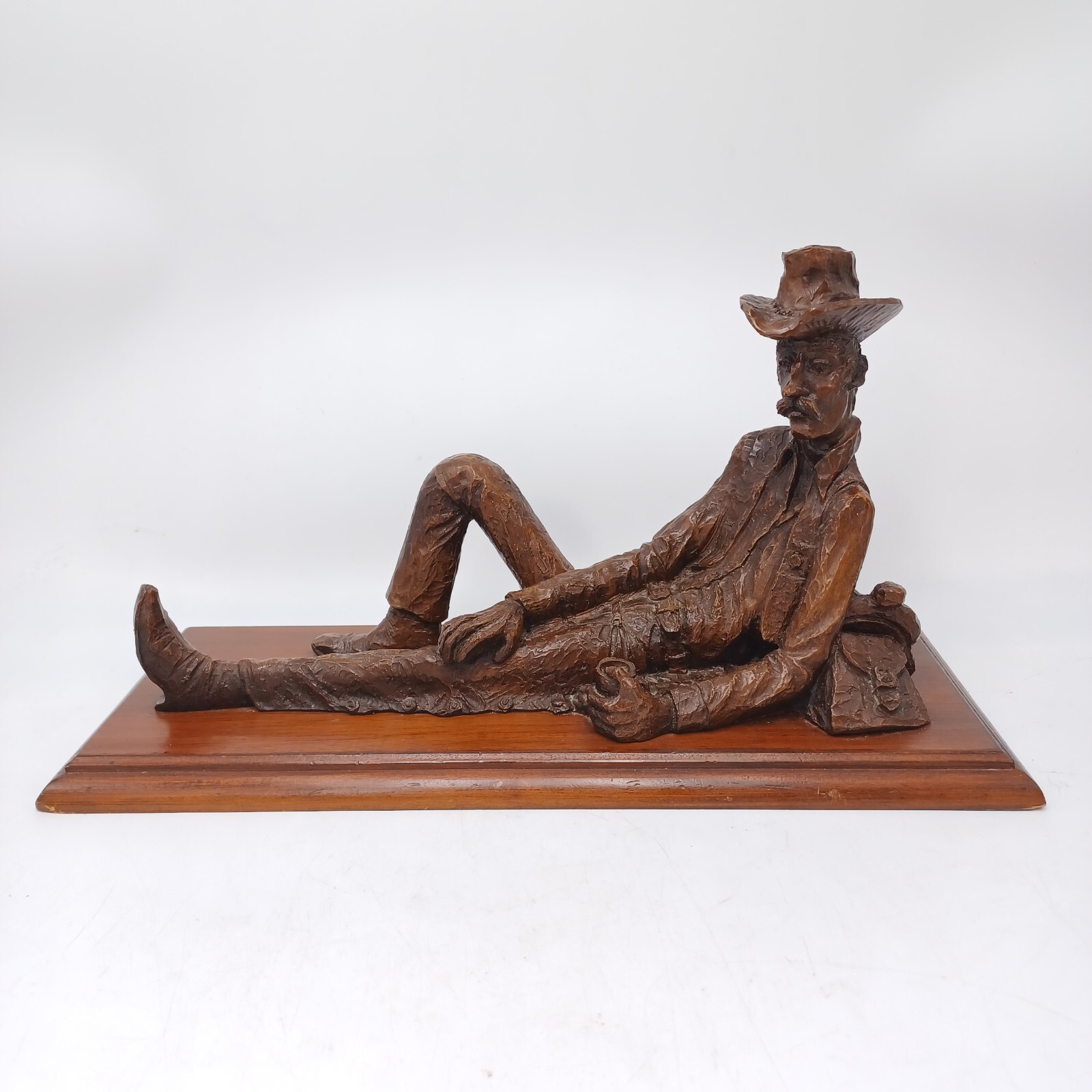 Vintage Old Cowboy Statue Figure Red Mill Mfg On Wood Stand. Pre-owned