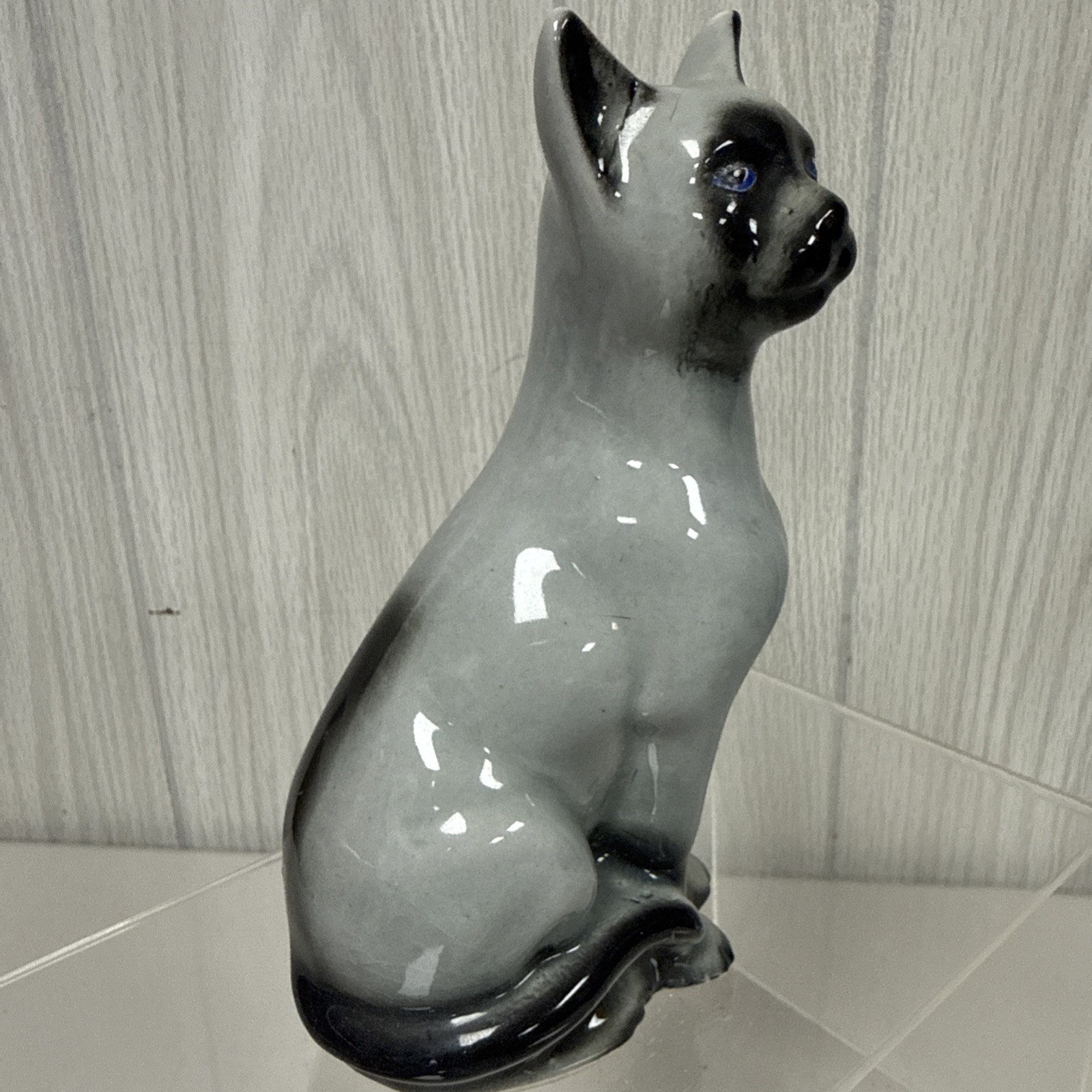 HTF Color Siamese Cat Figurine Blue Eyes Made In Brazil VINTAGE MCM 6.5″