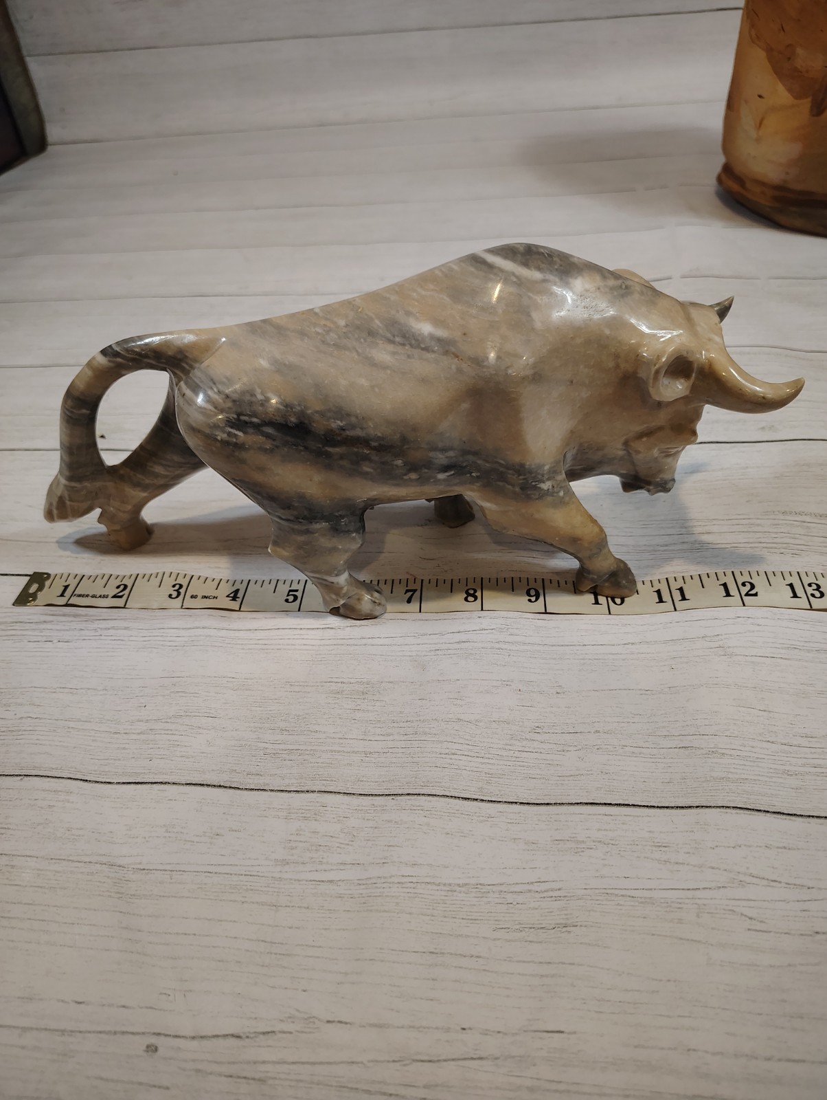 VTG, Hand Carved, Marble/Onyx, Charging Bull, Stone, Bull/Bear, Decor Sculpture