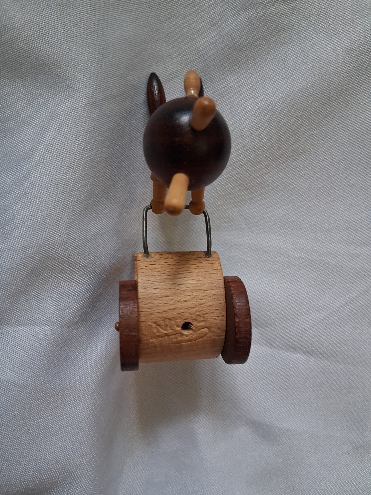 Vintage Goula Spain Wooden Rabbit Bunny Mother Pushing Cart Figurine Collectible