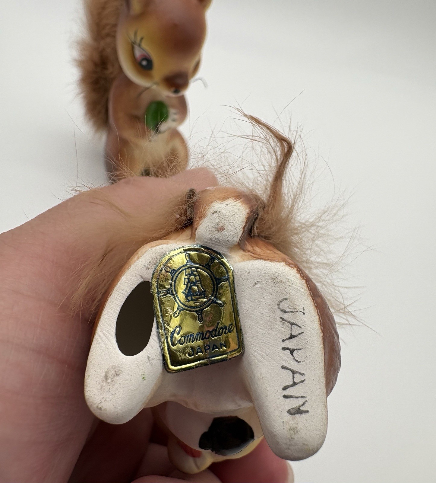 2 Vintage MCM Ceramic Squirrel Chipmunk Figurines Fur Tails 50s Baby Kitschy