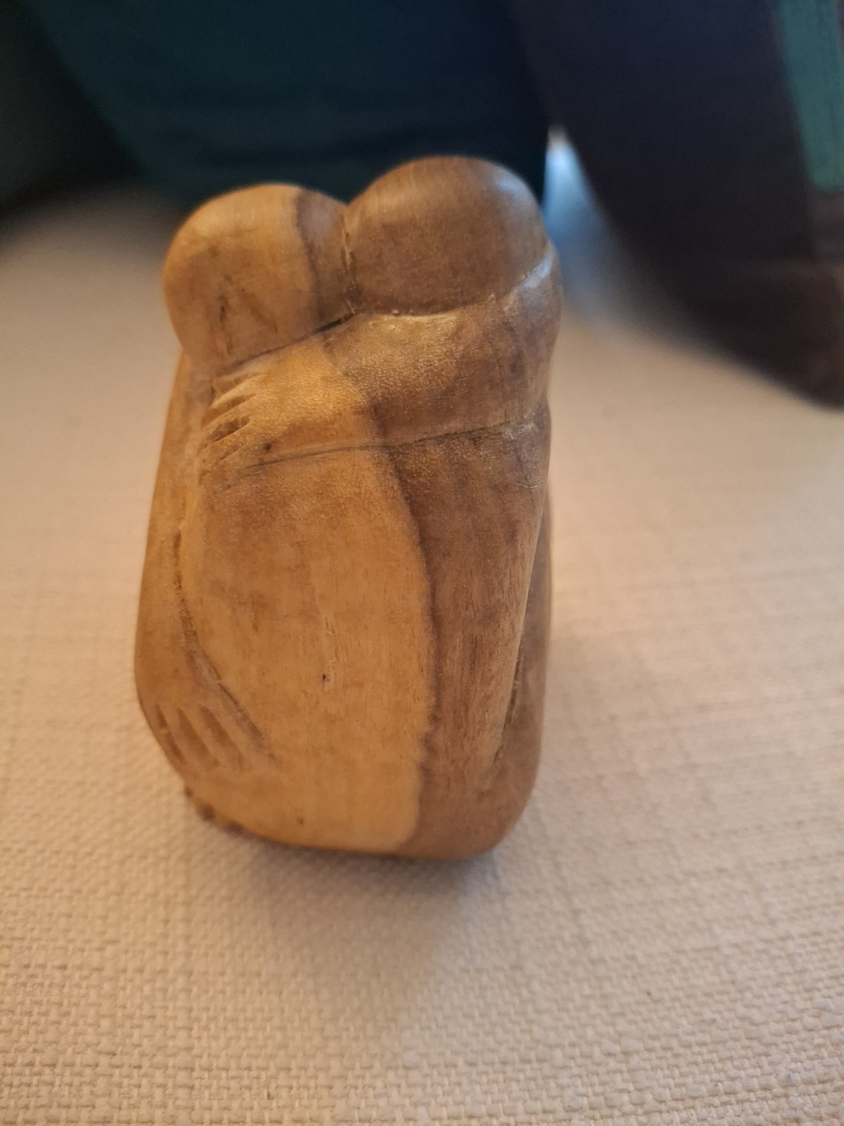 Minimalist Abstract Wood Carving Couple Embracing Hugging Sculpture Figurine 4″