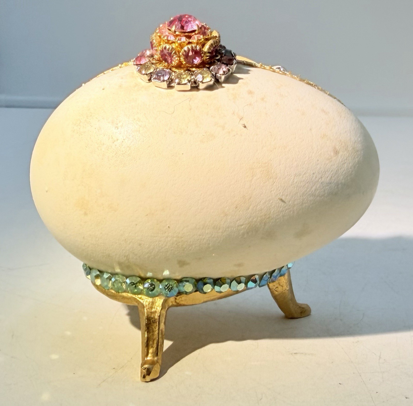 Vintage Handmade Egg Diorama With Jems, Swan Lake On Stand OOAK