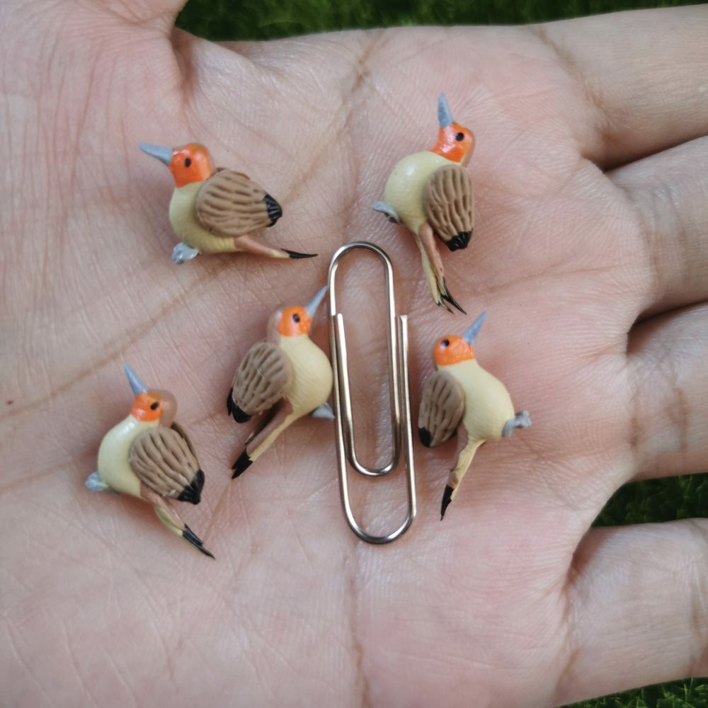 Miniature Dollhouse 5 Brown Orange Robin Bird Clay Figurines Fairy Garden Decor