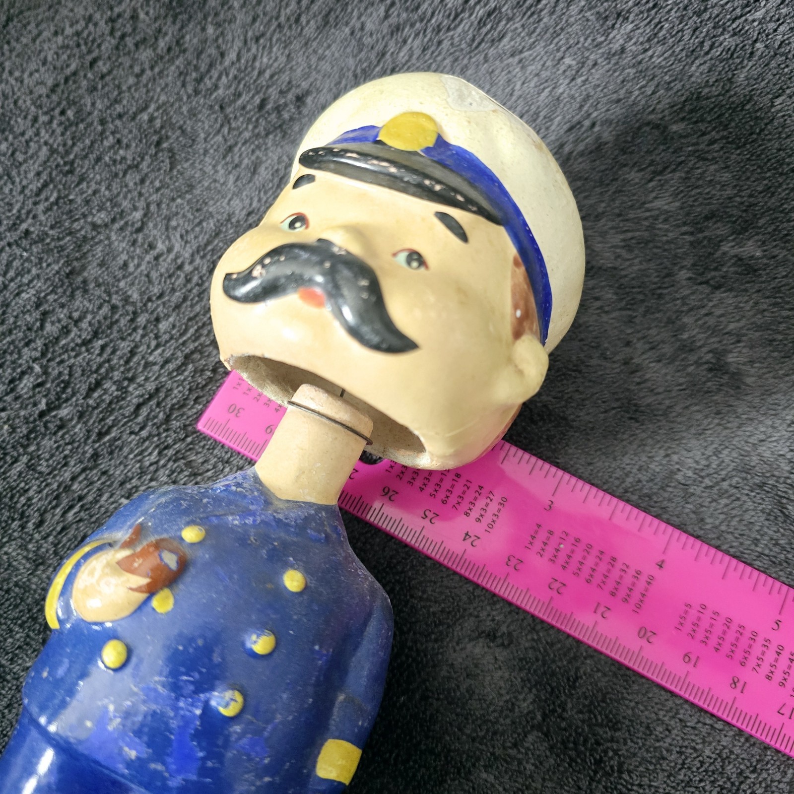 Vintage 1950s Paper-Mâché Bobblehead Nodder Ship Captain Figurine Holding Pipe